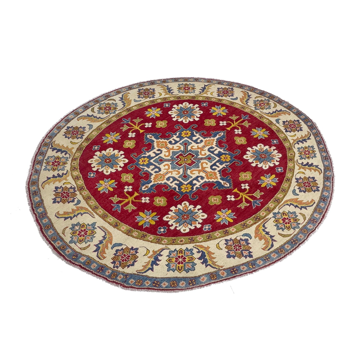 Hand Knotted Round Kazak Oriental Rug 7' 10" x 7' 7" ft / 238 x 201 cm - No. R37630