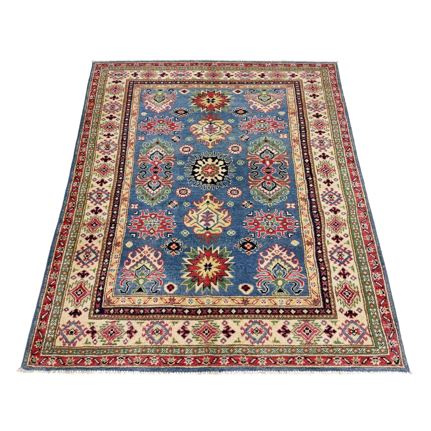 Handmade Kazak Area Rug 4' 0" x 6' 1" ft / 122 x 186 cm - No. R37631