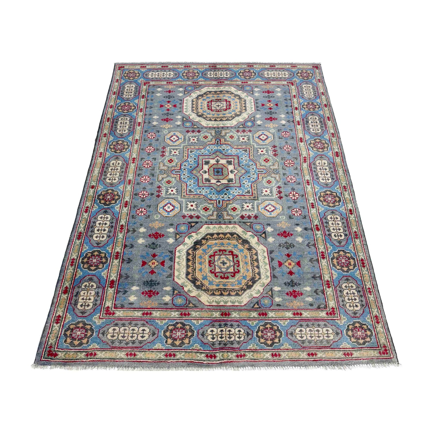 Gray Color Kazak Rug 3' 11" x 5' 11" ft / 120 x 180 cm - No. R37632