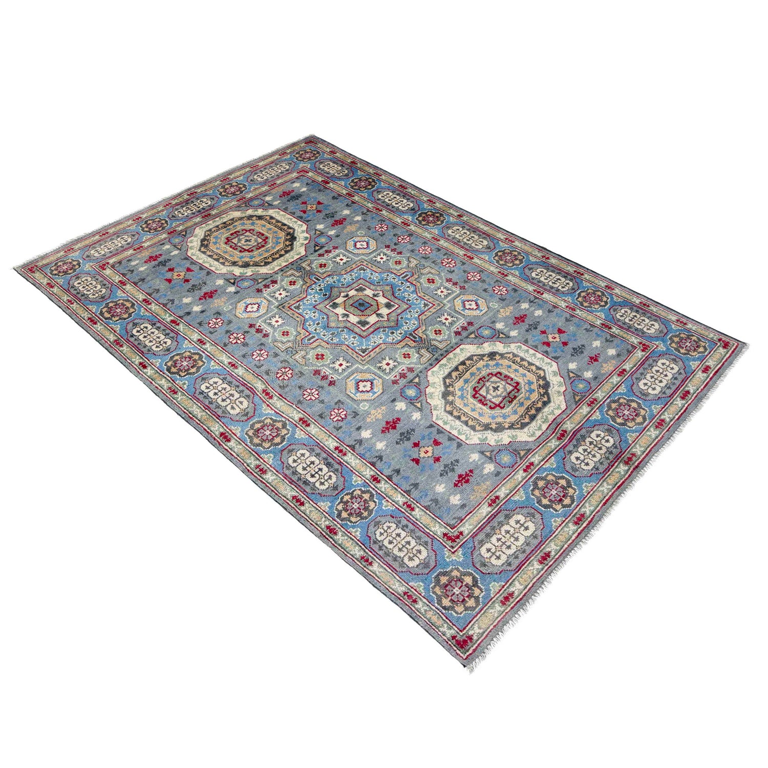 Gray Color Kazak Rug 3' 11" x 5' 11" ft / 120 x 180 cm - No. R37632