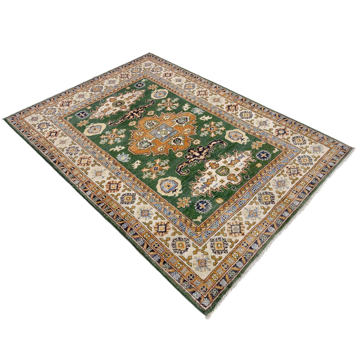 Hand Knotted Kazak Oriental Rug 4' 0" x 5' 6" ft / 121 x 168 cm - No. R37633