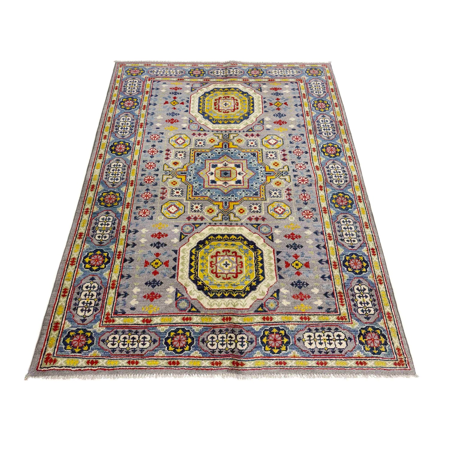 Hand Knotted Kazak Oriental Rug 3' 11" x 5' 9" ft / 119 x 176 cm - No. R37638