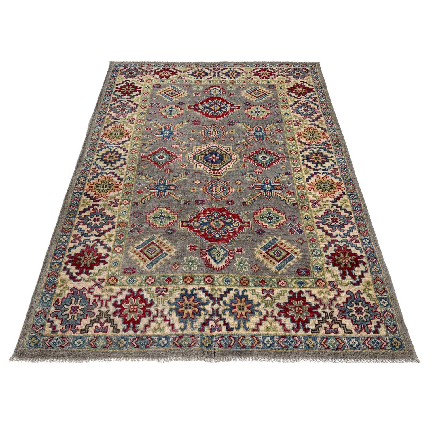 Gray Color Kazak Rug 3' 11" x 5' 10" ft / 120 x 179 cm - No. R37652