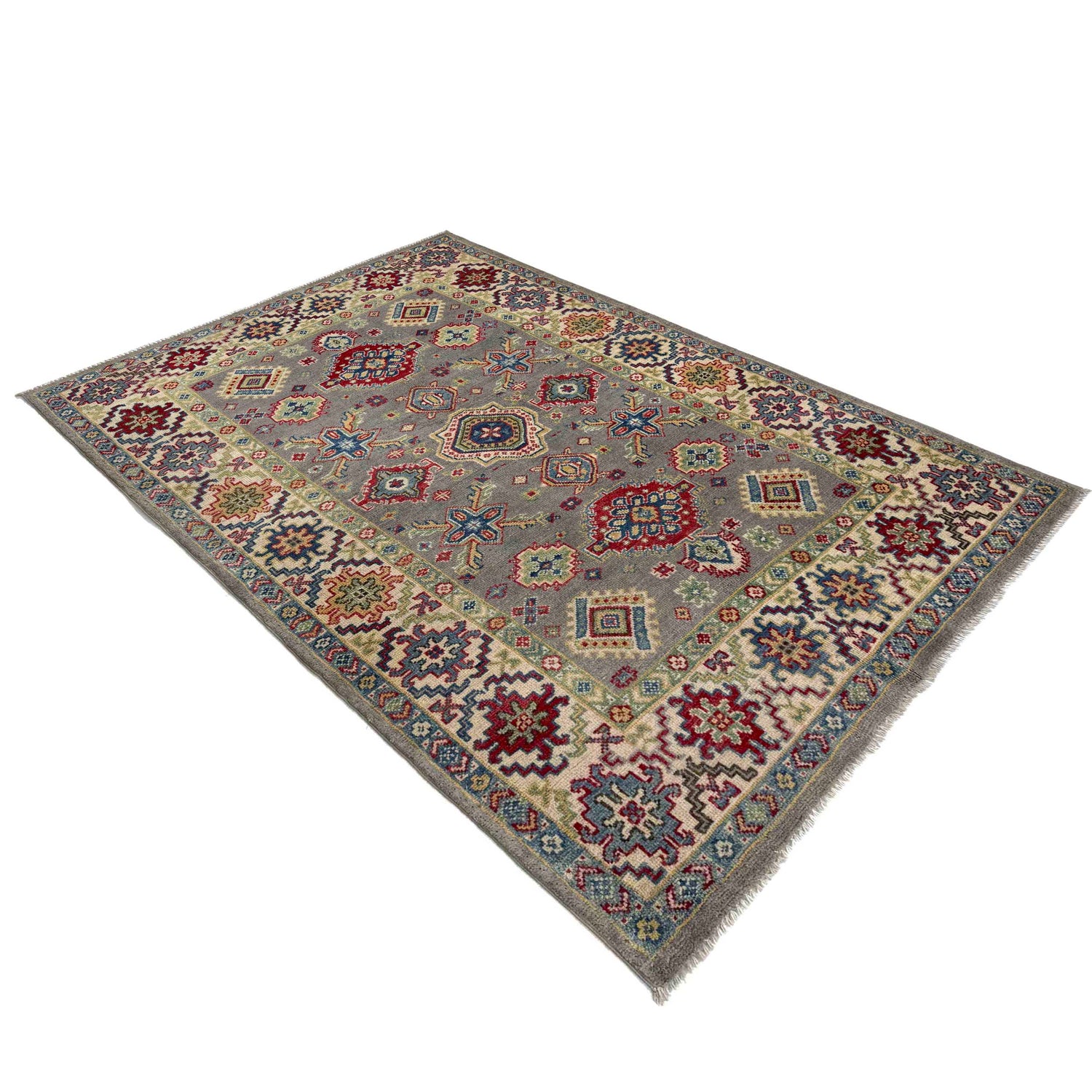 Gray Color Kazak Rug 3' 11" x 5' 10" ft / 120 x 179 cm - No. R37652