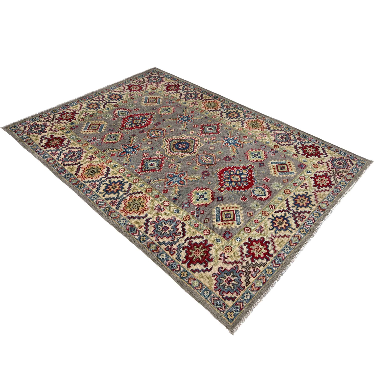 Gray Color Kazak Rug 3' 11" x 5' 10" ft / 120 x 179 cm - No. R37652