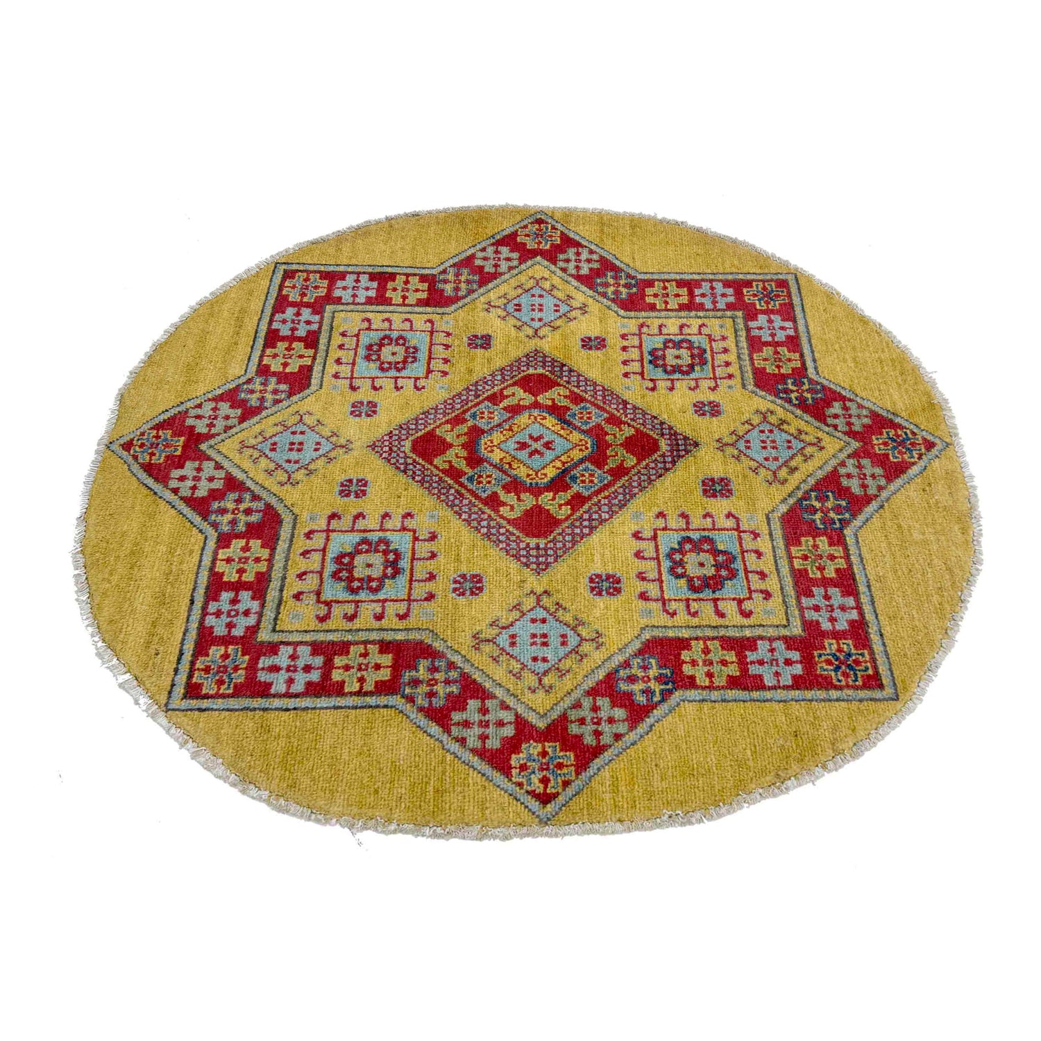 Traditional Kazak Round Area Rug 3' 2" x 3' 3" ft / 96 x 98 cm - No. R37677