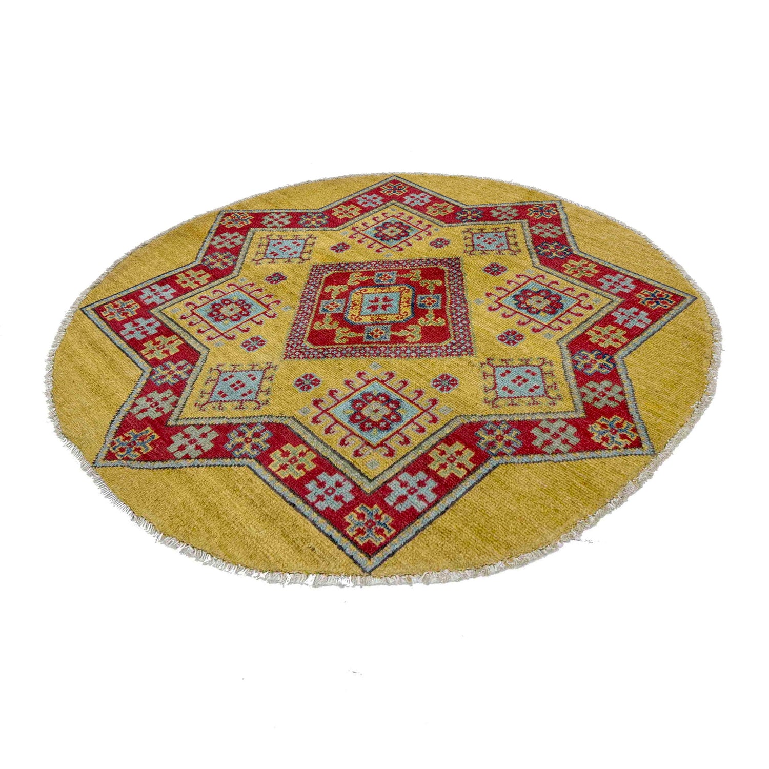 Traditional Kazak Round Area Rug 3' 2" x 3' 3" ft / 96 x 98 cm - No. R37677