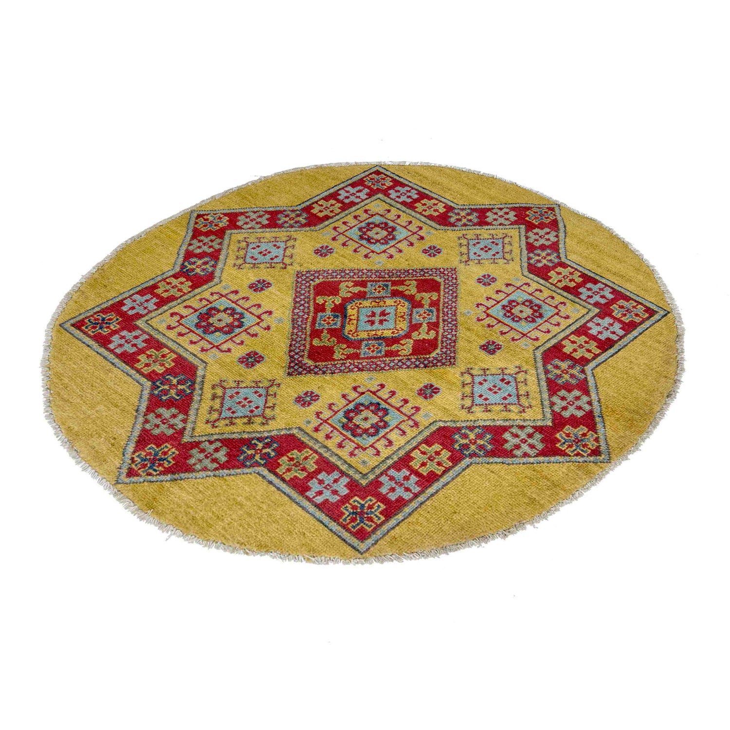 Traditional Kazak Round Area Rug 3' 2" x 3' 3" ft / 96 x 98 cm - No. R37677