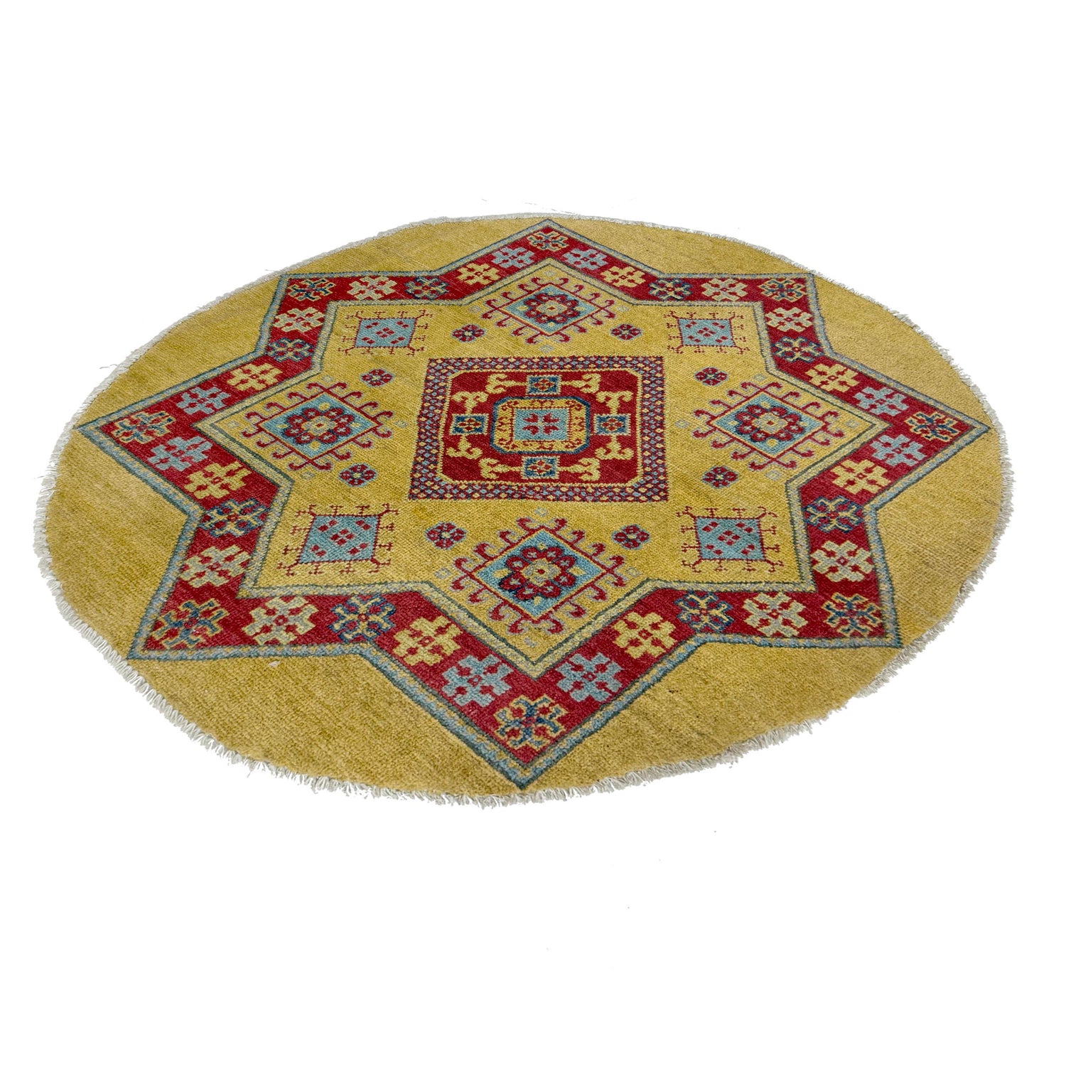 Authentic Afghan Kazak Round Rug 3' 2" x 3' 3" ft / 96 x 100 cm - No. R37678