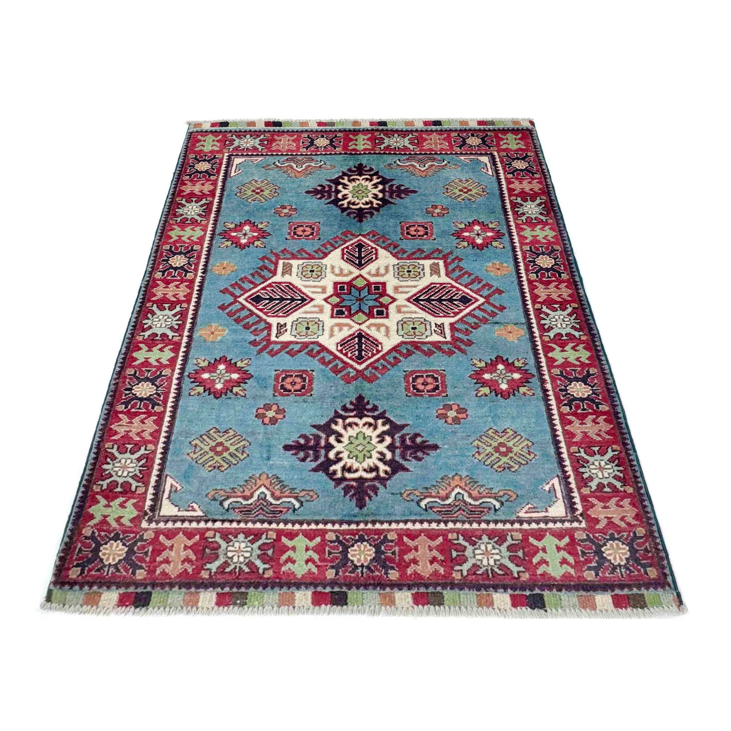 Blue Color Kazak Rug 3' 3" x 4' 8" ft / 99 x 142 cm - No. R37732