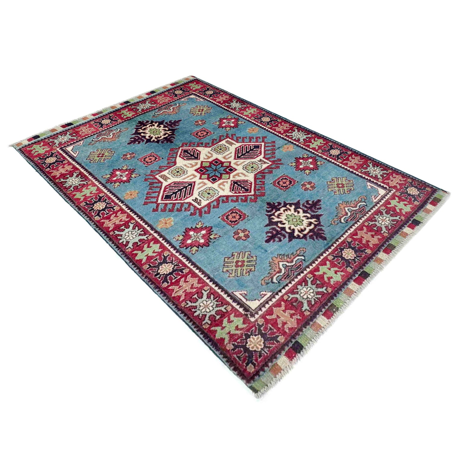 Blue Color Kazak Rug 3' 3" x 4' 8" ft / 99 x 142 cm - No. R37732