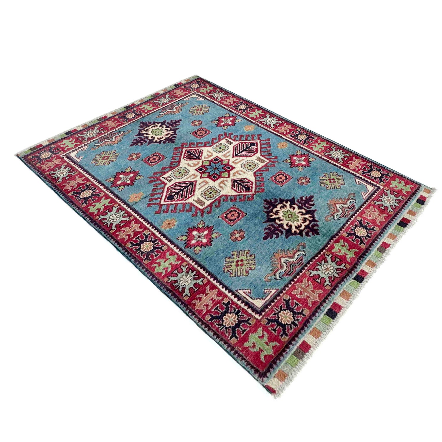 Blue Color Kazak Rug 3' 3" x 4' 8" ft / 99 x 142 cm - No. R37732