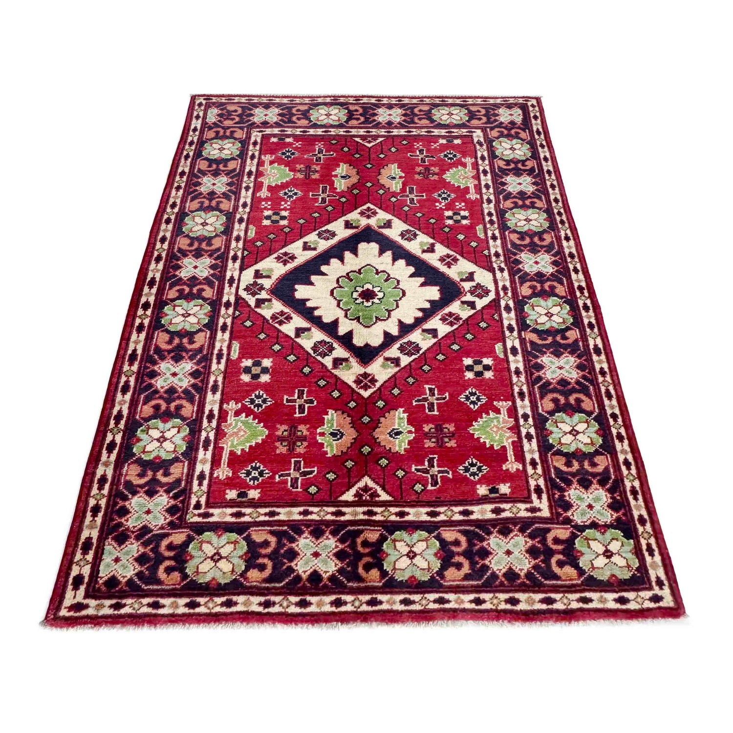 Handmade Kazak Area Rug 3' 3" x 4' 10" ft / 99 x 148 cm - No. R37734