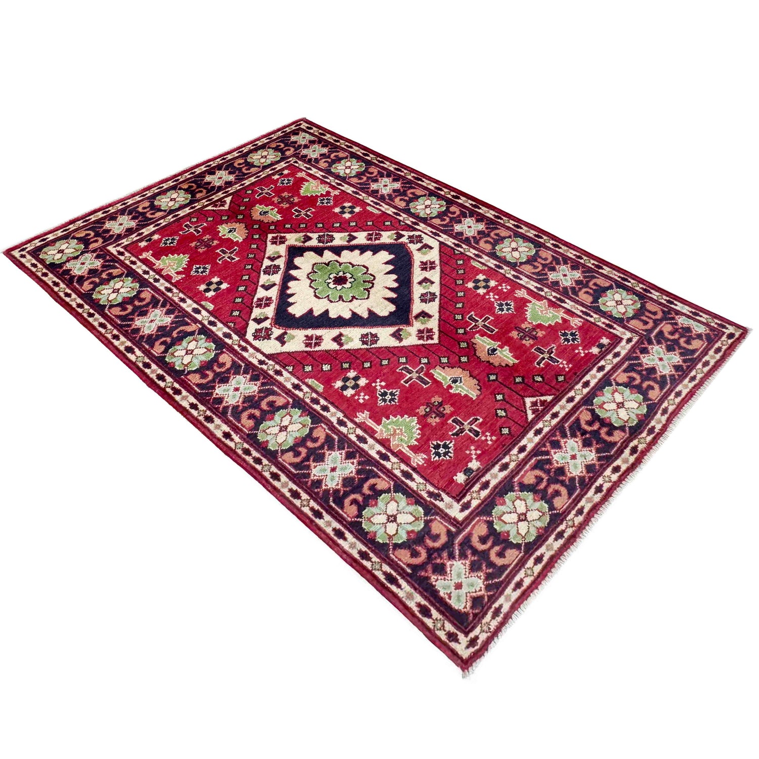 Handmade Kazak Area Rug 3' 3" x 4' 10" ft / 99 x 148 cm - No. R37734
