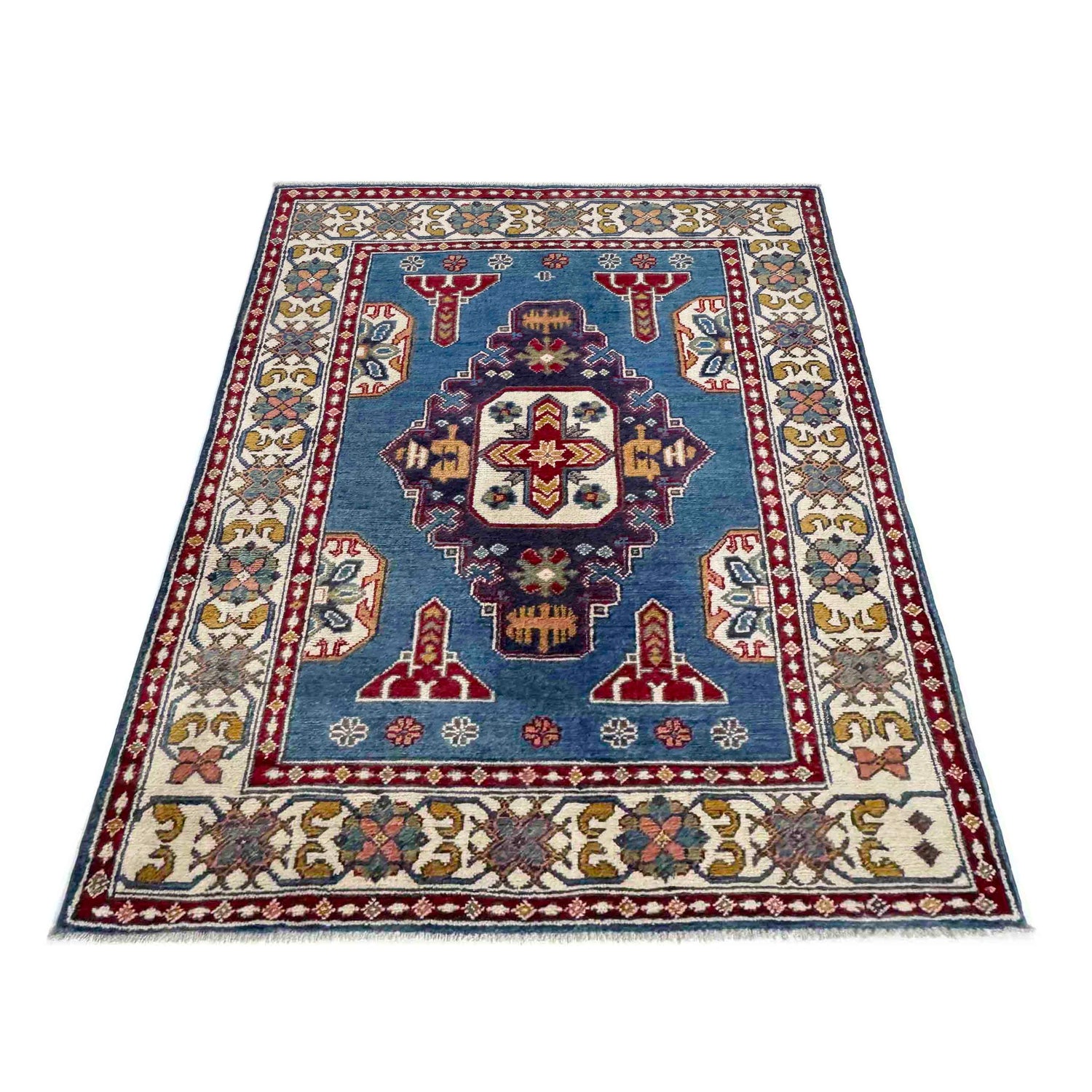 Hand Knotted Kazak Oriental Rug 3' 3" x 4' 9" ft / 98 x 145 cm - No. R37738