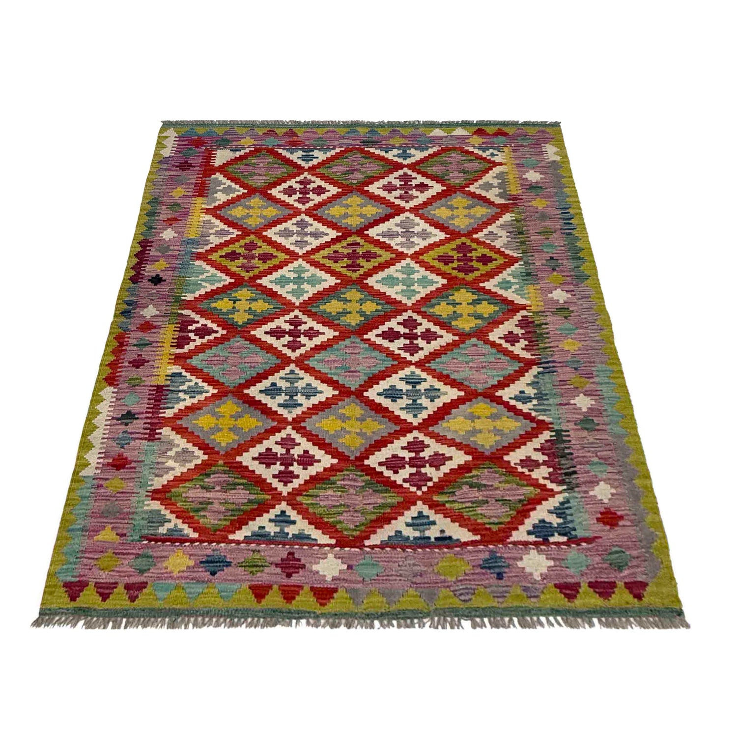 Handmade Afghan Vegetable Kilim 3' 10" x 5' 1" ft / 116 x 155 cm - No. R37789