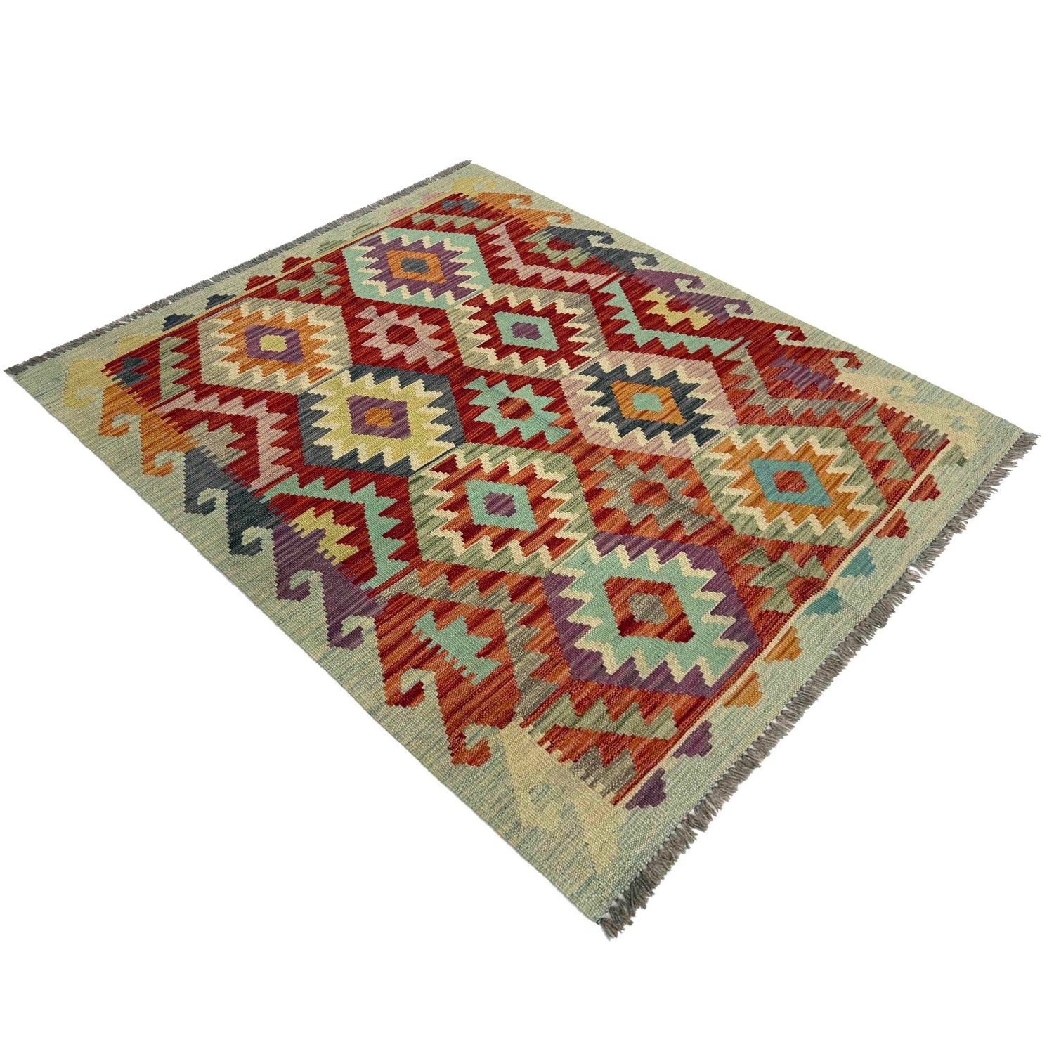 Multi Color ful Flat-Weave Wool Kilim 3' 3" x 4' 8" ft / 100 x 143 cm - No. R37795