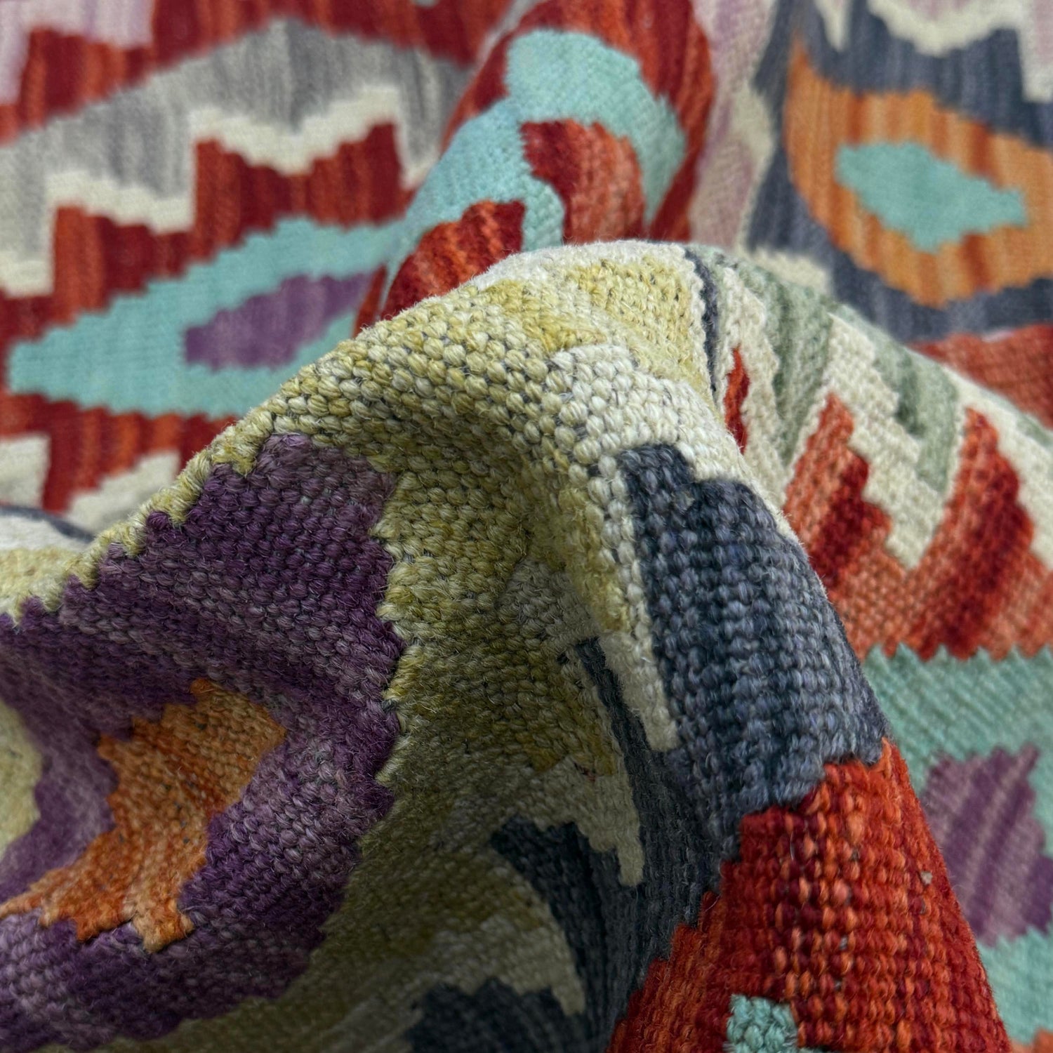 Multi Color ful Flat-Weave Wool Kilim 3' 3" x 4' 8" ft / 100 x 143 cm - No. R37795