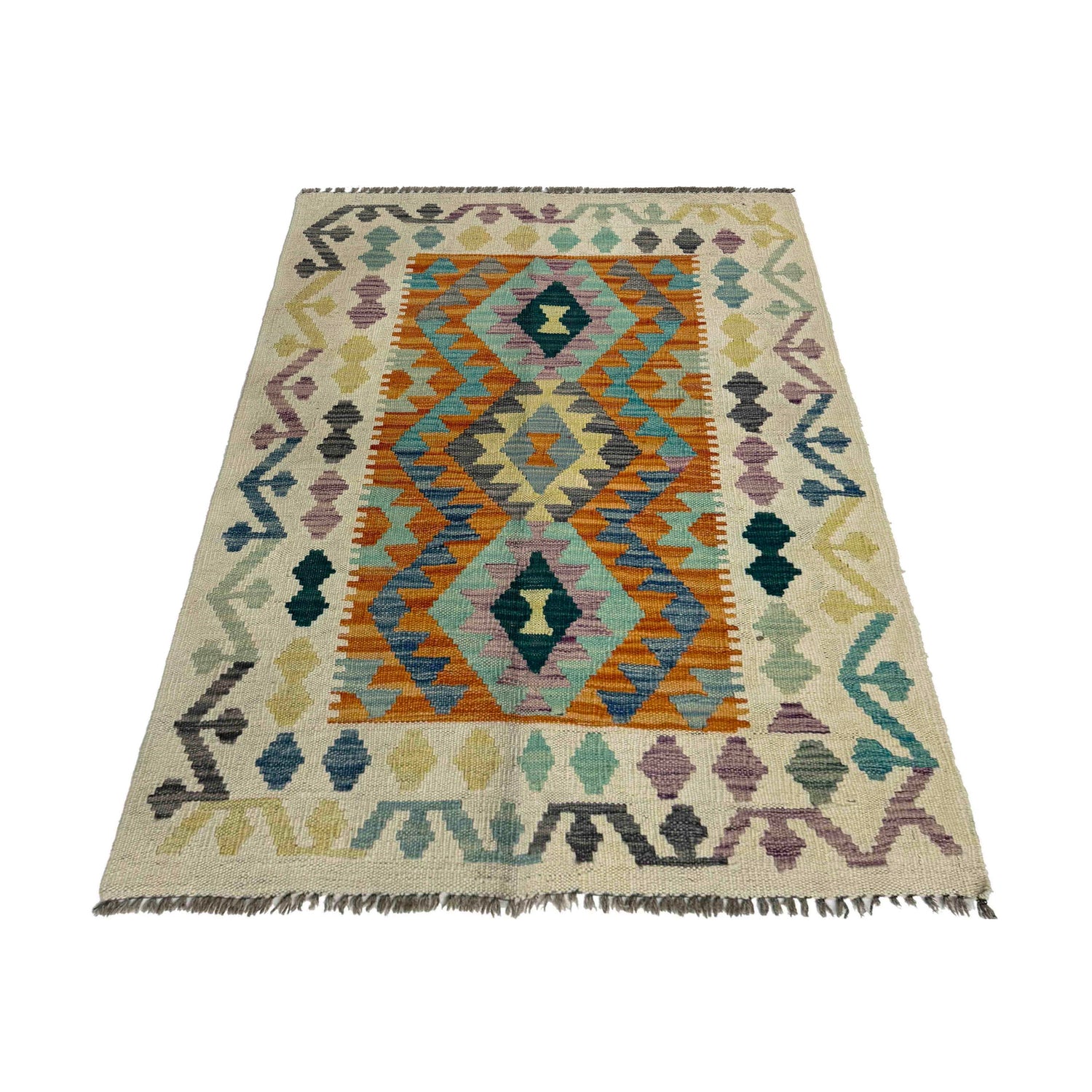 Multi Color ful Flat-Weave Wool Kilim 2' 7" x 4' 0" ft / 80 x 123 cm - No. R37797