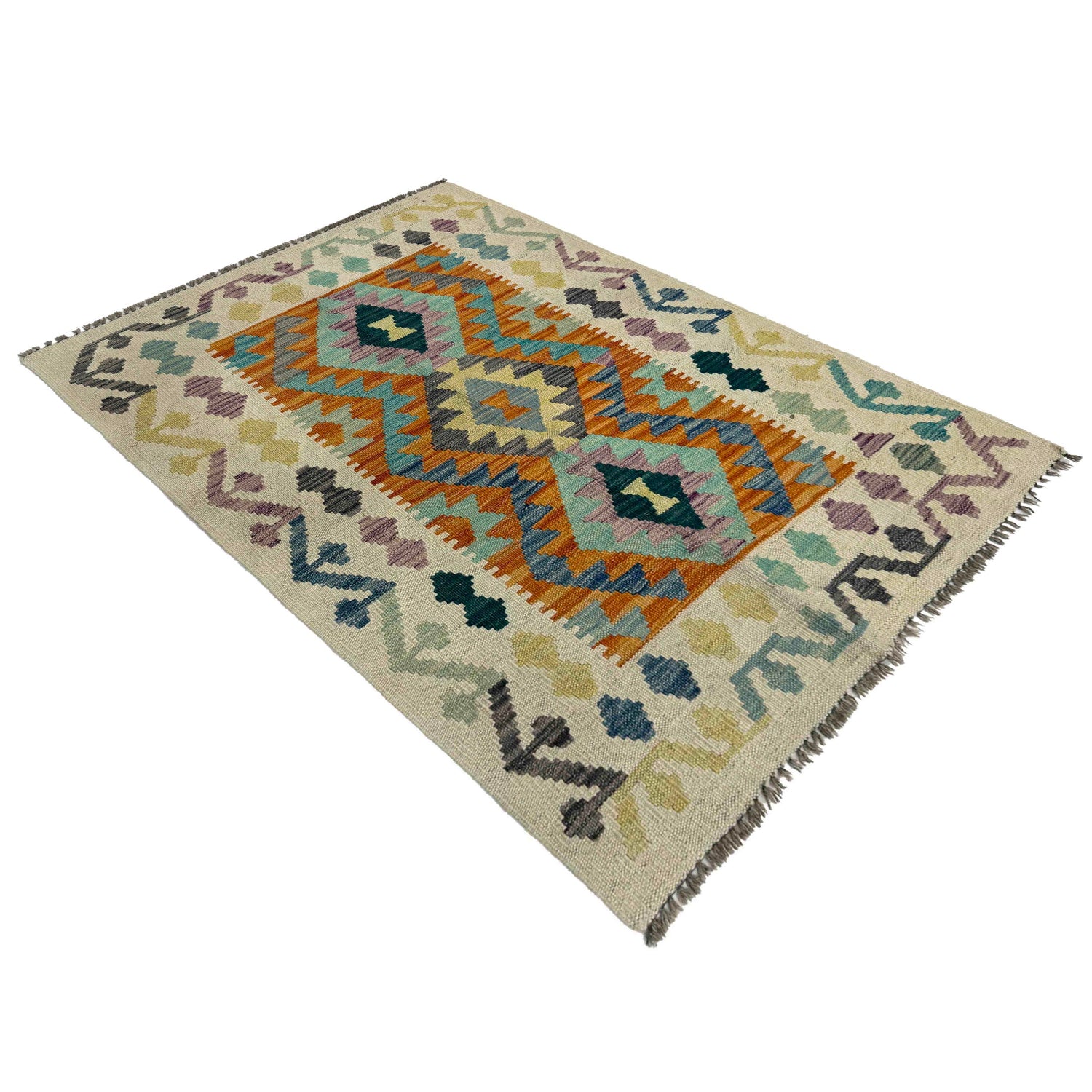 Multi Color ful Flat-Weave Wool Kilim 2' 7" x 4' 0" ft / 80 x 123 cm - No. R37797