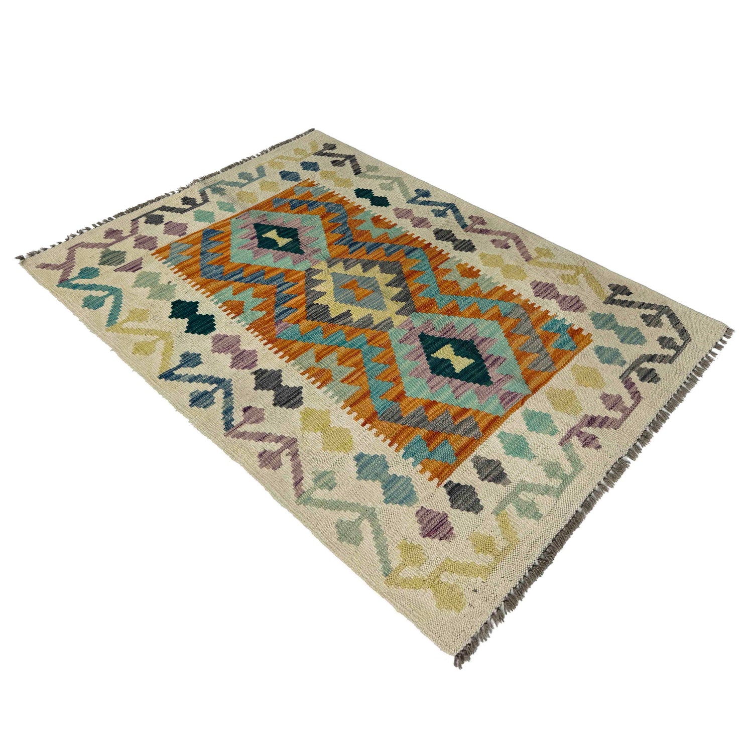 Multi Color ful Flat-Weave Wool Kilim 2' 7" x 4' 0" ft / 80 x 123 cm - No. R37797