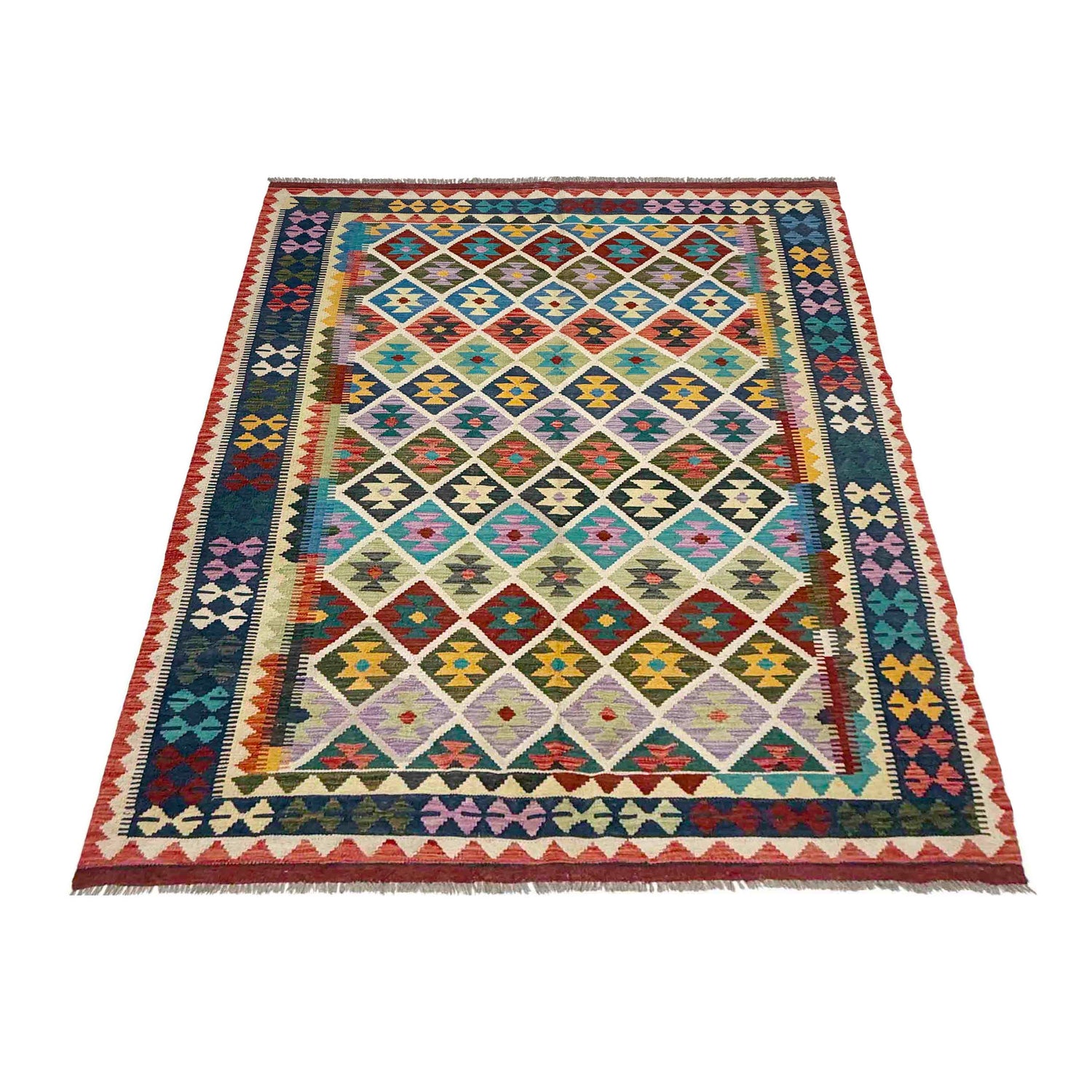 Hand Made Afghan Kilim 5' 9" x 8' 5" ft / 174 x 257 cm - No. R37806