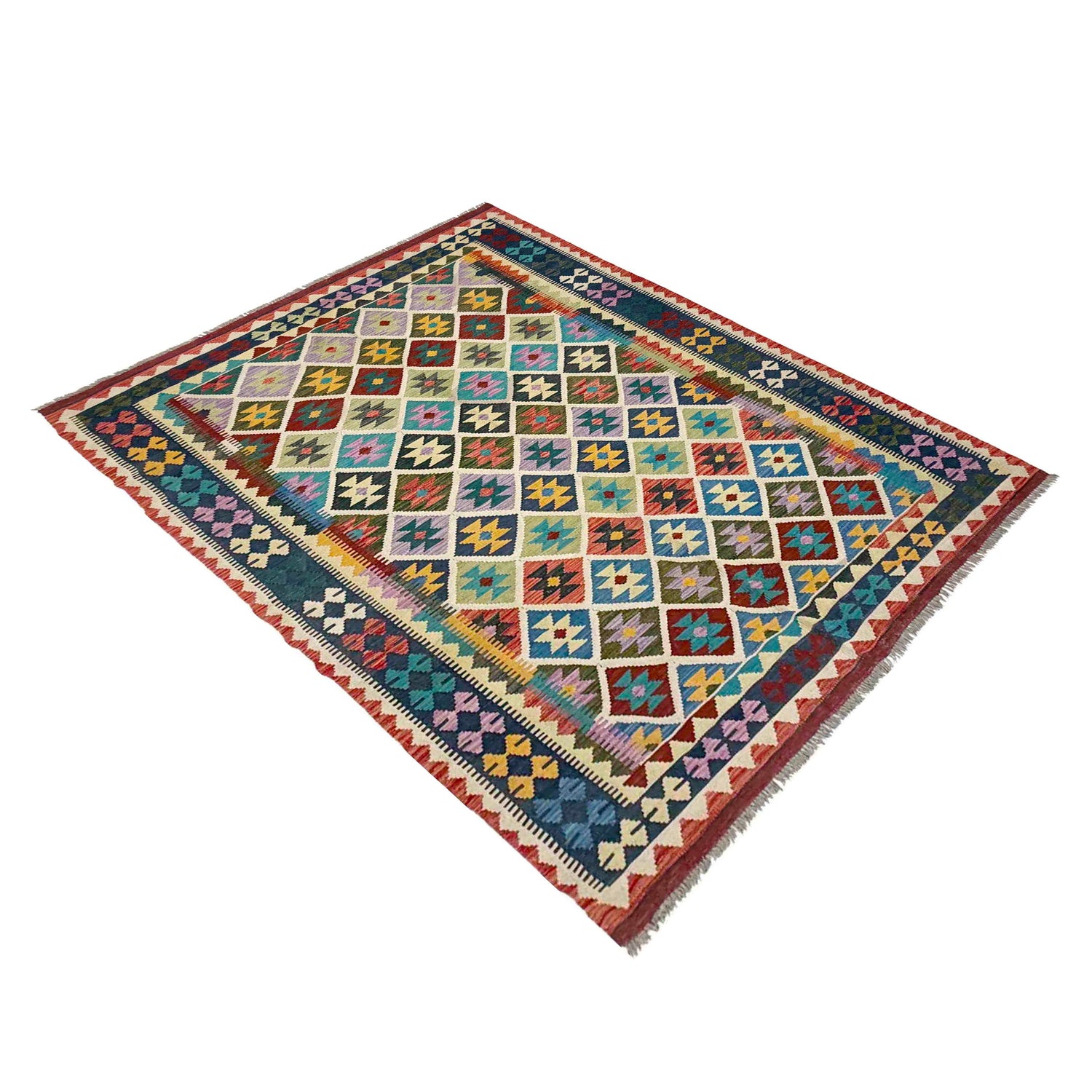 Hand Made Afghan Kilim 5' 9" x 8' 5" ft / 174 x 257 cm - No. R37806