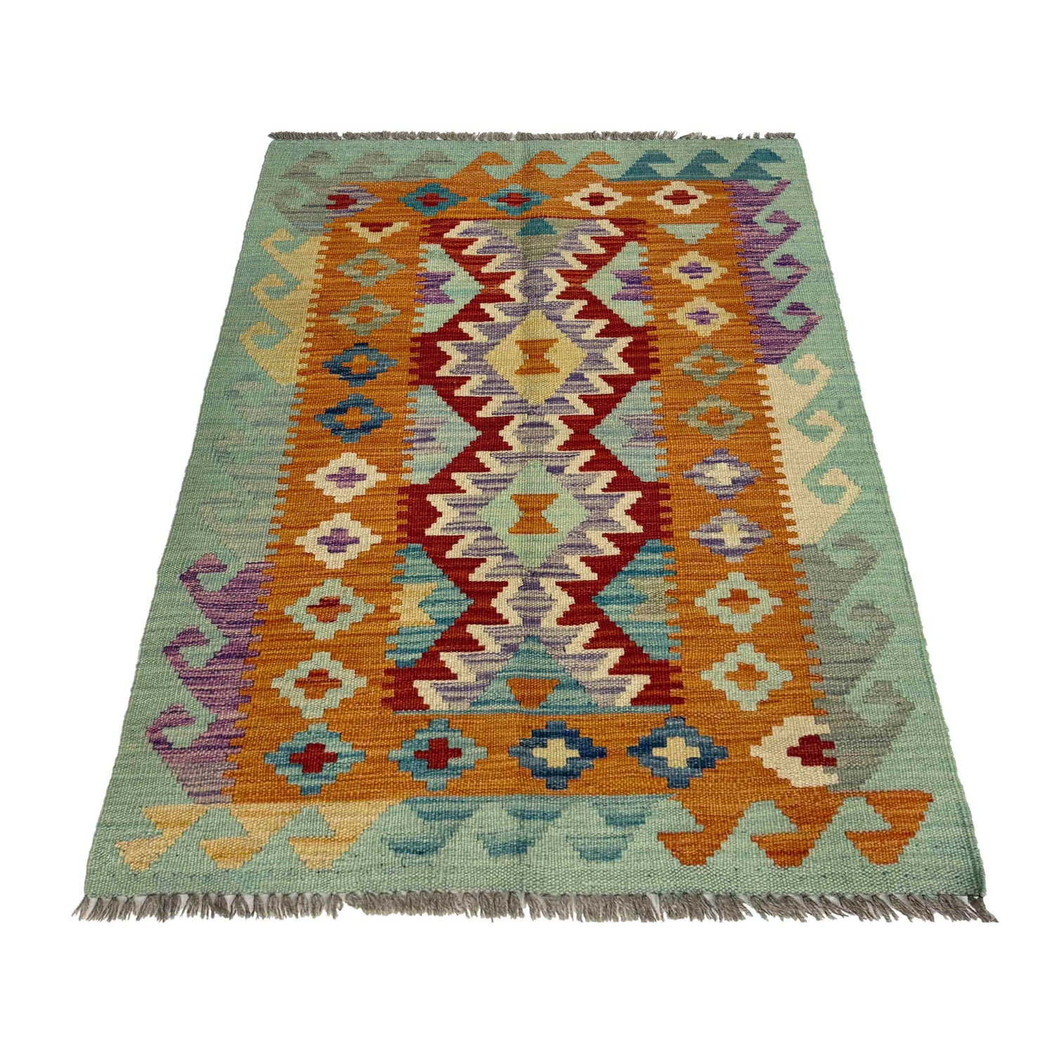 Hand Woven Wool Kelim 2' 7" x 4' 2" ft / 79 x 126 cm - No. R37812