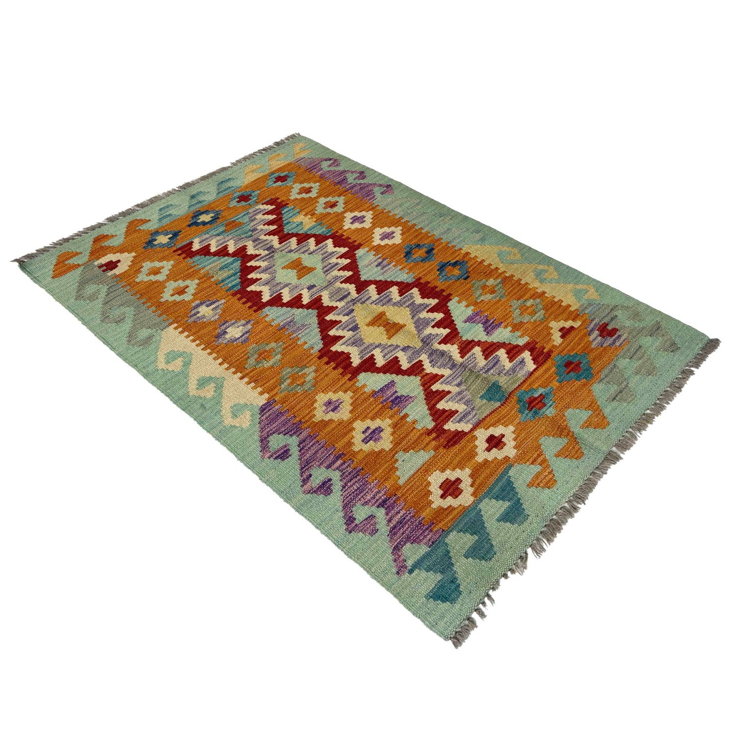 Hand Woven Wool Kelim 2' 7" x 4' 2" ft / 79 x 126 cm - No. R37812