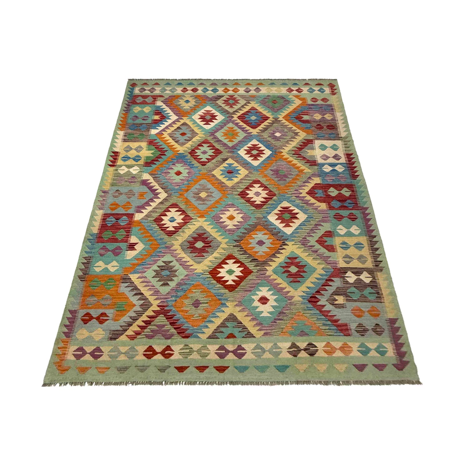 Hand Knotted Afghan Style Kilim 6' 5" x 9' 11" ft / 196 x 303 cm - No. R37823