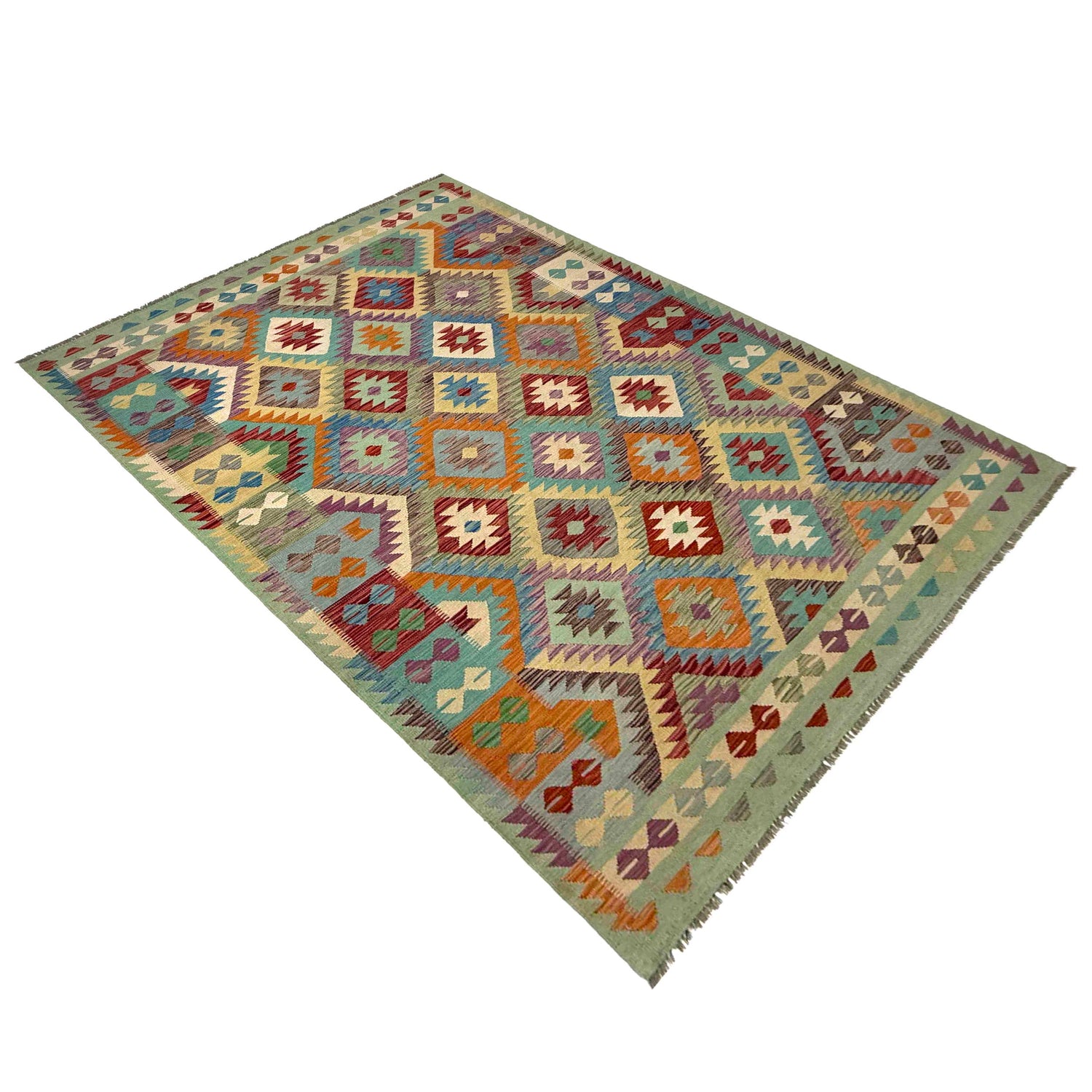Hand Knotted Afghan Style Kilim 6' 5" x 9' 11" ft / 196 x 303 cm - No. R37823
