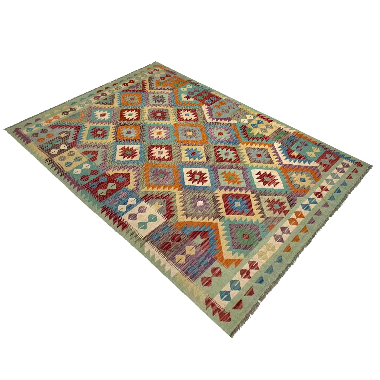 Hand Knotted Afghan Style Kilim 6' 5" x 9' 11" ft / 196 x 303 cm - No. R37823