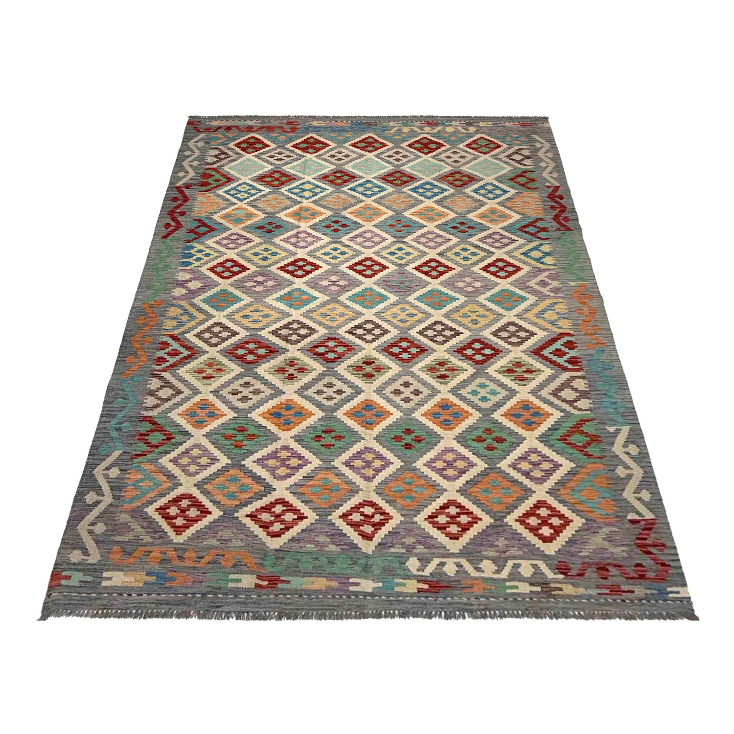 Hand Woven Wool Kelim 6' 4" x 9' 9" ft / 192 x 298 cm - No. R37861