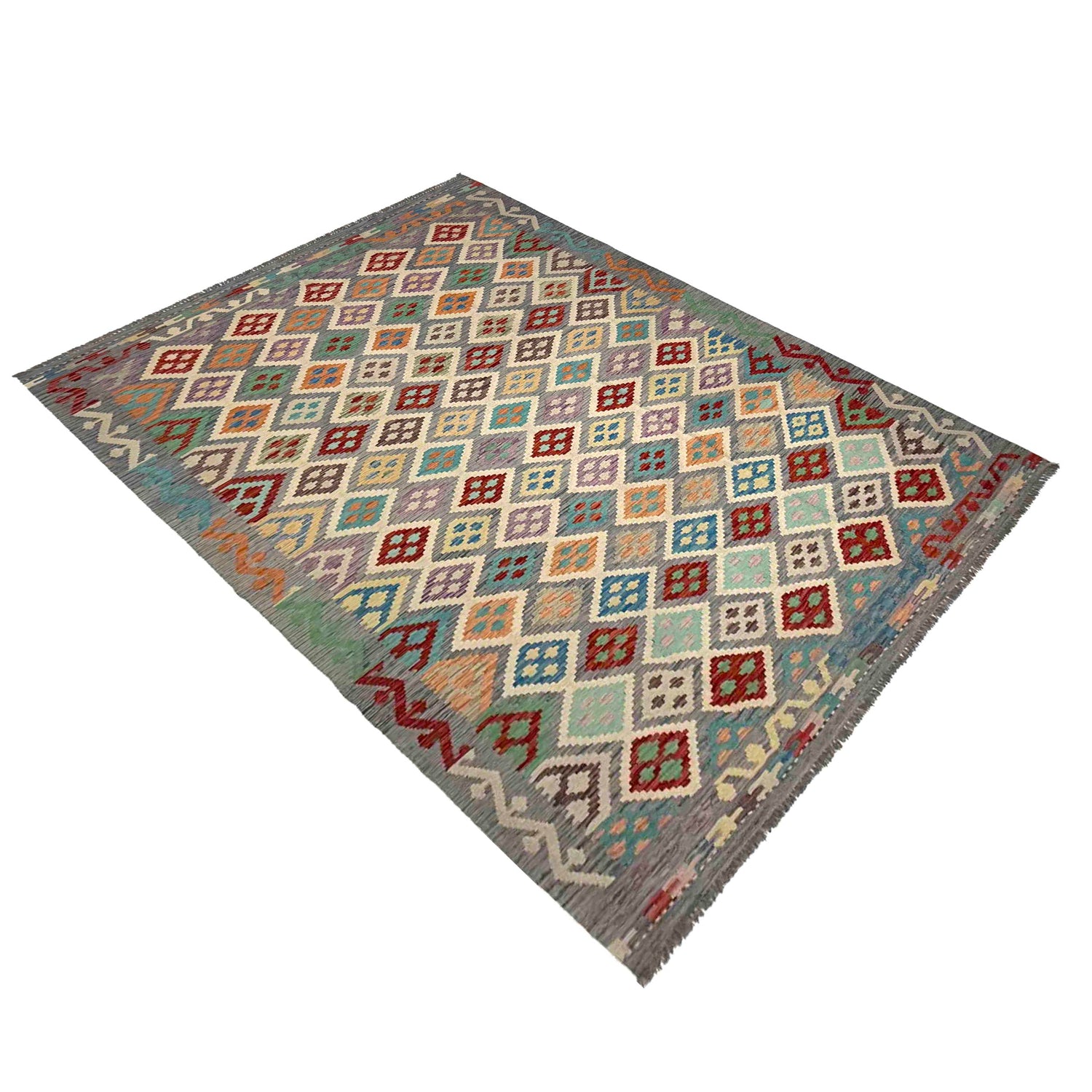 Hand Woven Wool Kelim 6' 4" x 9' 9" ft / 192 x 298 cm - No. R37861