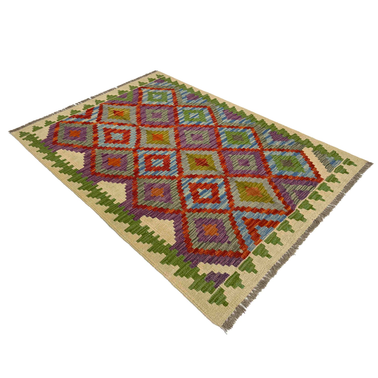 Handmade Vegetable Kelim 3' 3" x 4' 9" ft / 100 x 145 cm - No. R37868