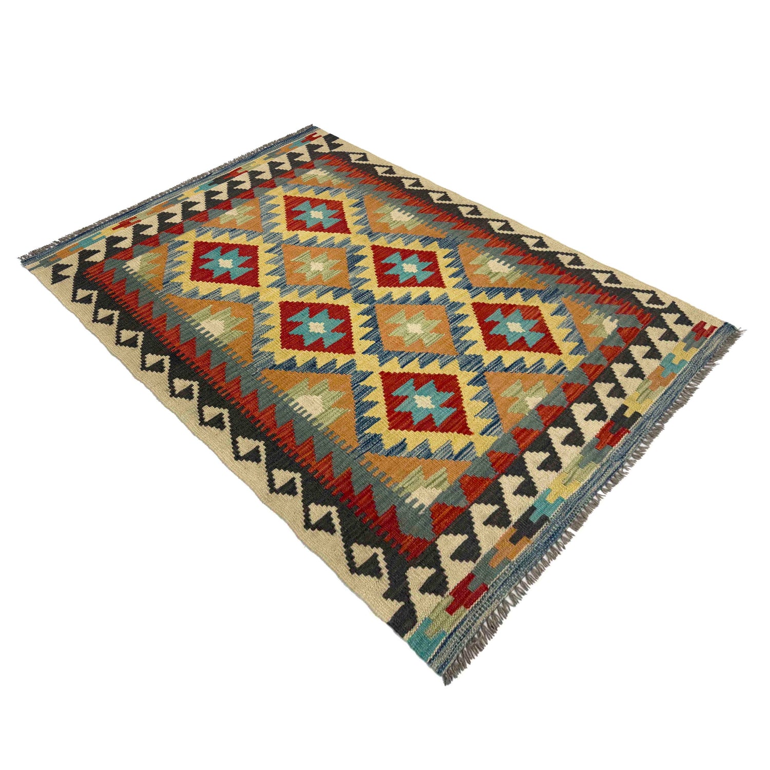 Hand Knotted Afghan Style Kilim 3' 3" x 5' 1" ft / 100 x 155 cm - No. R37876