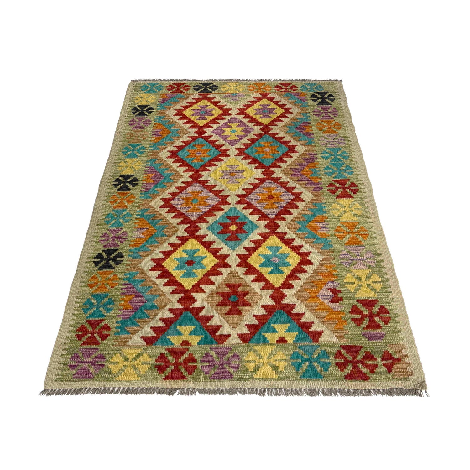 Handmade Turkish Design Wool Kilim 3' 3" x 5' 5" ft / 100 x 165 cm - No. R37884