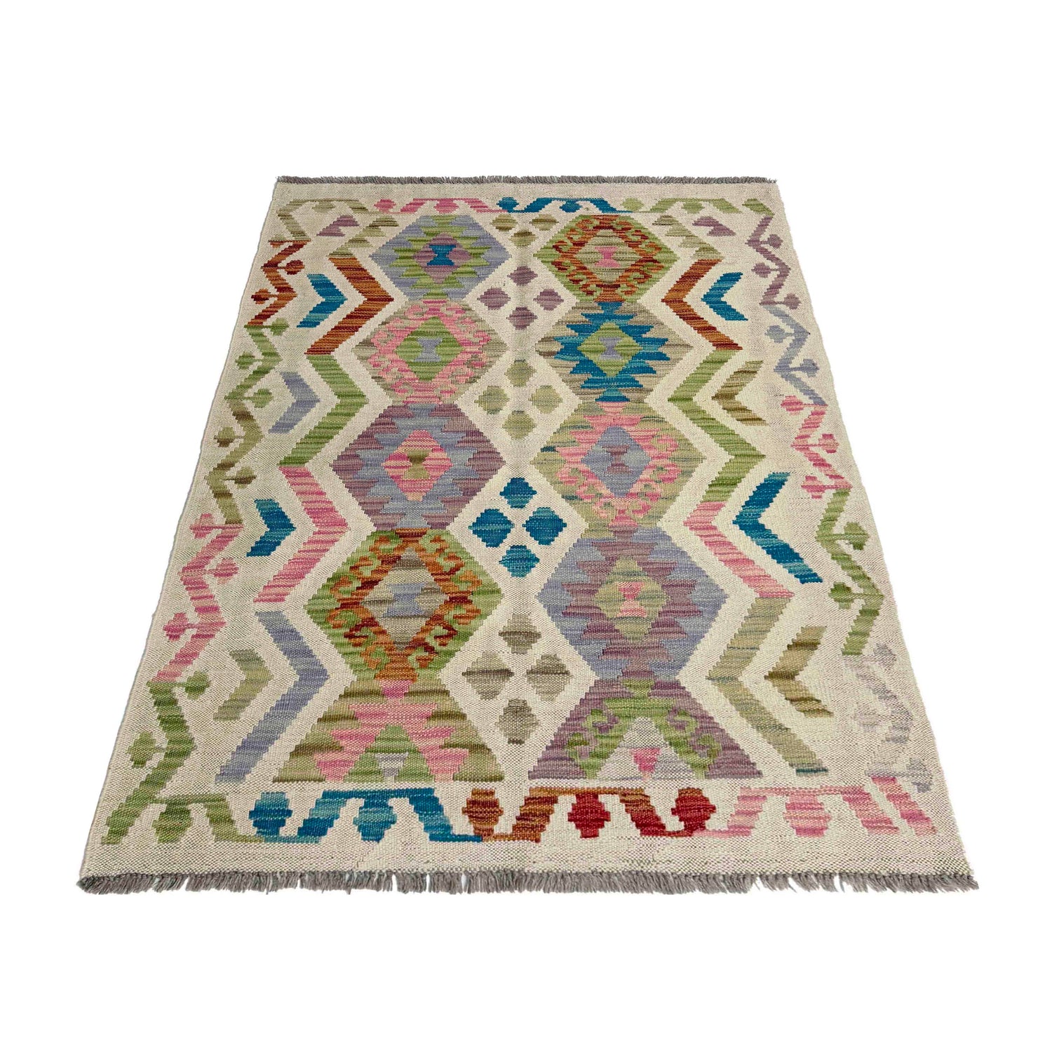 Handmade Afghan Vegetable Kilim 3' 3" x 4' 10" ft / 99 x 147 cm - No. R37899