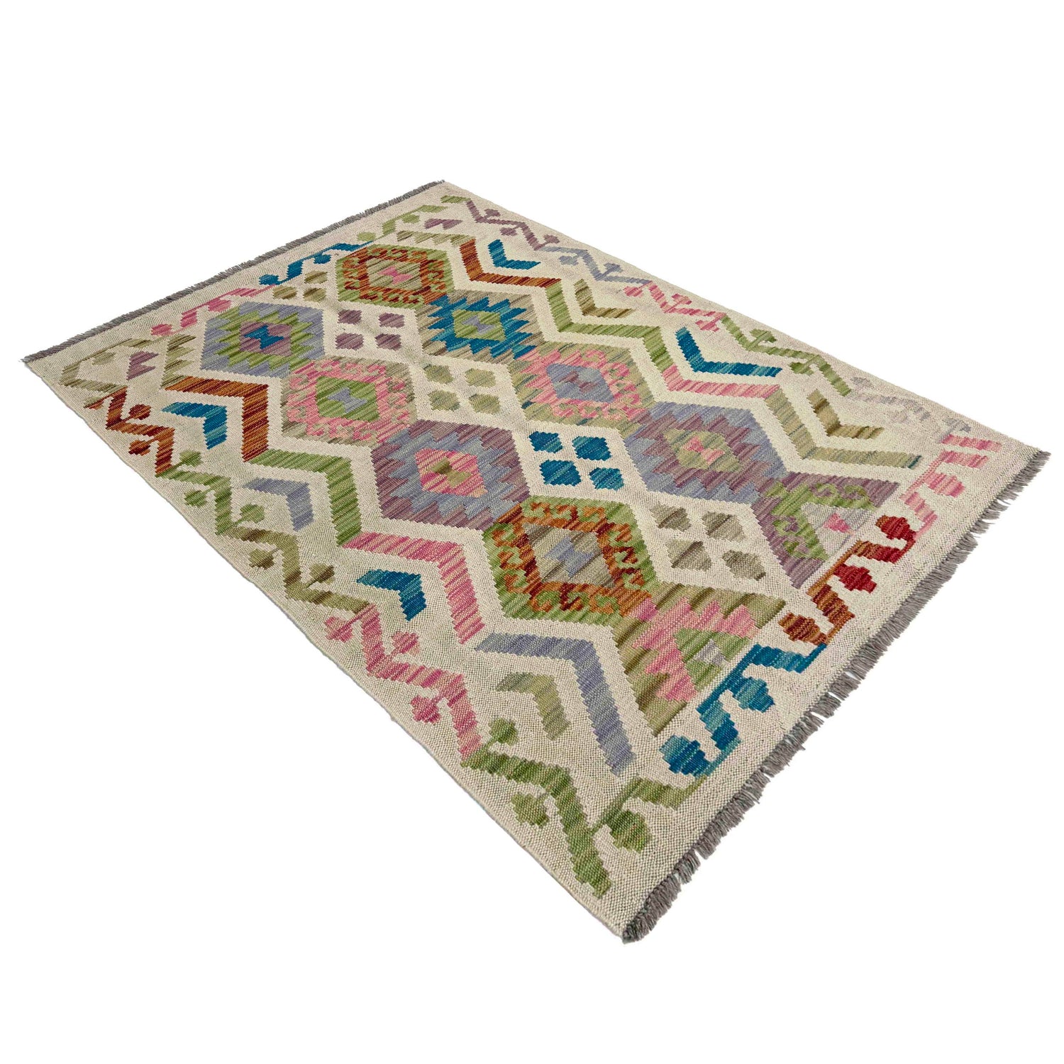 Handmade Afghan Vegetable Kilim 3' 3" x 4' 10" ft / 99 x 147 cm - No. R37899