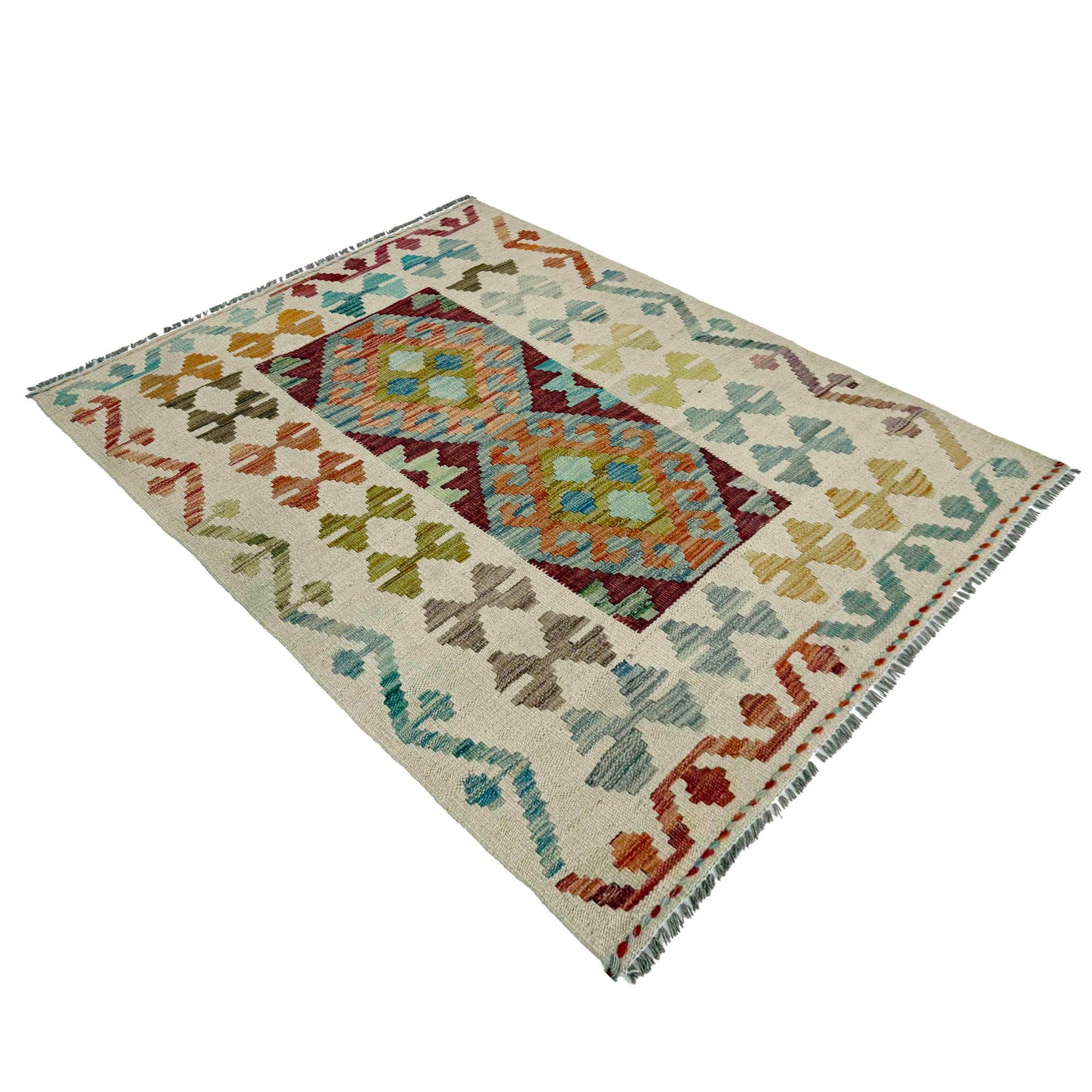 Handmade Afghan Vegetable Kilim 2' 10" x 3' 9" ft / 87 x 115 cm - No. R37908