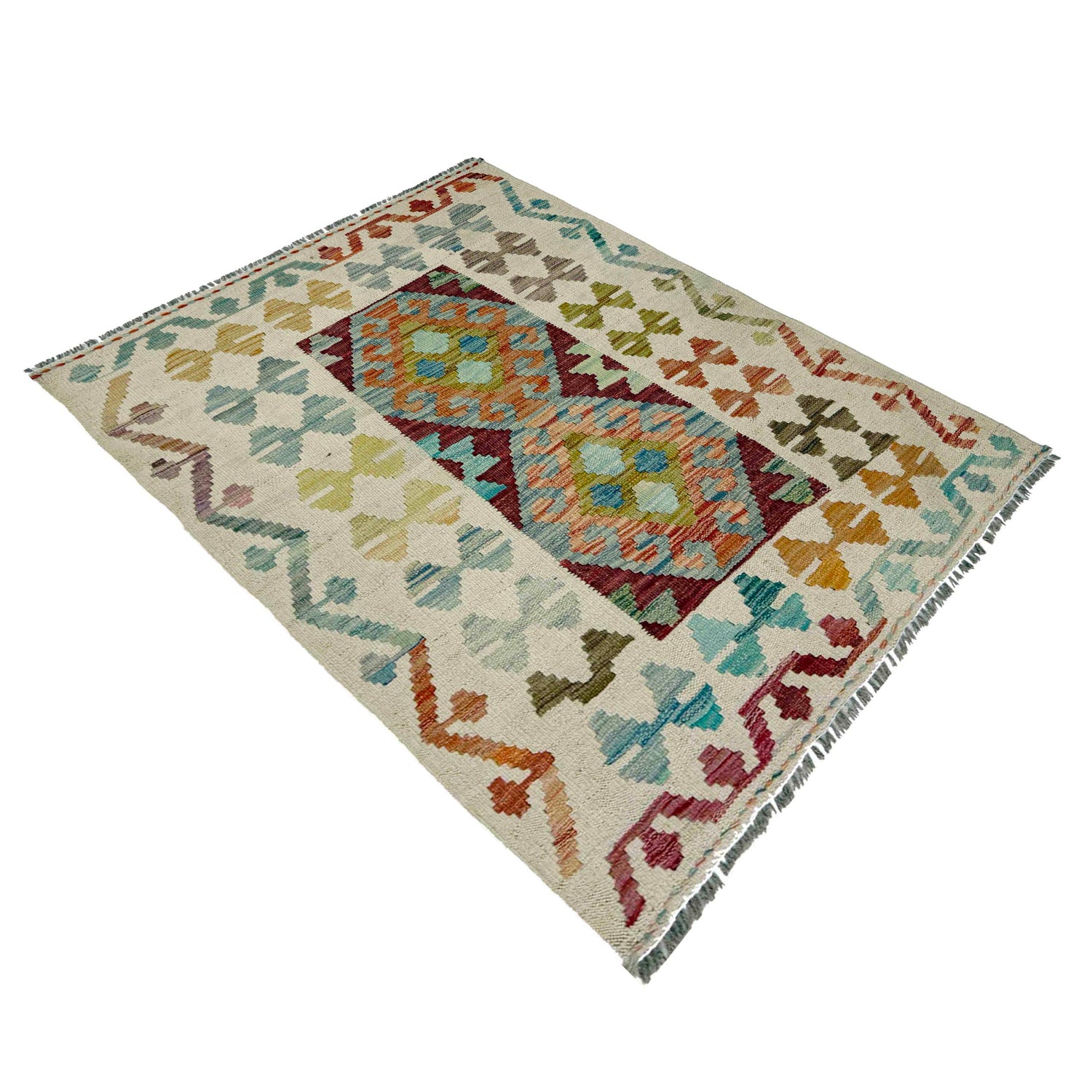 Handmade Afghan Vegetable Kilim 2' 10" x 3' 9" ft / 87 x 115 cm - No. R37908
