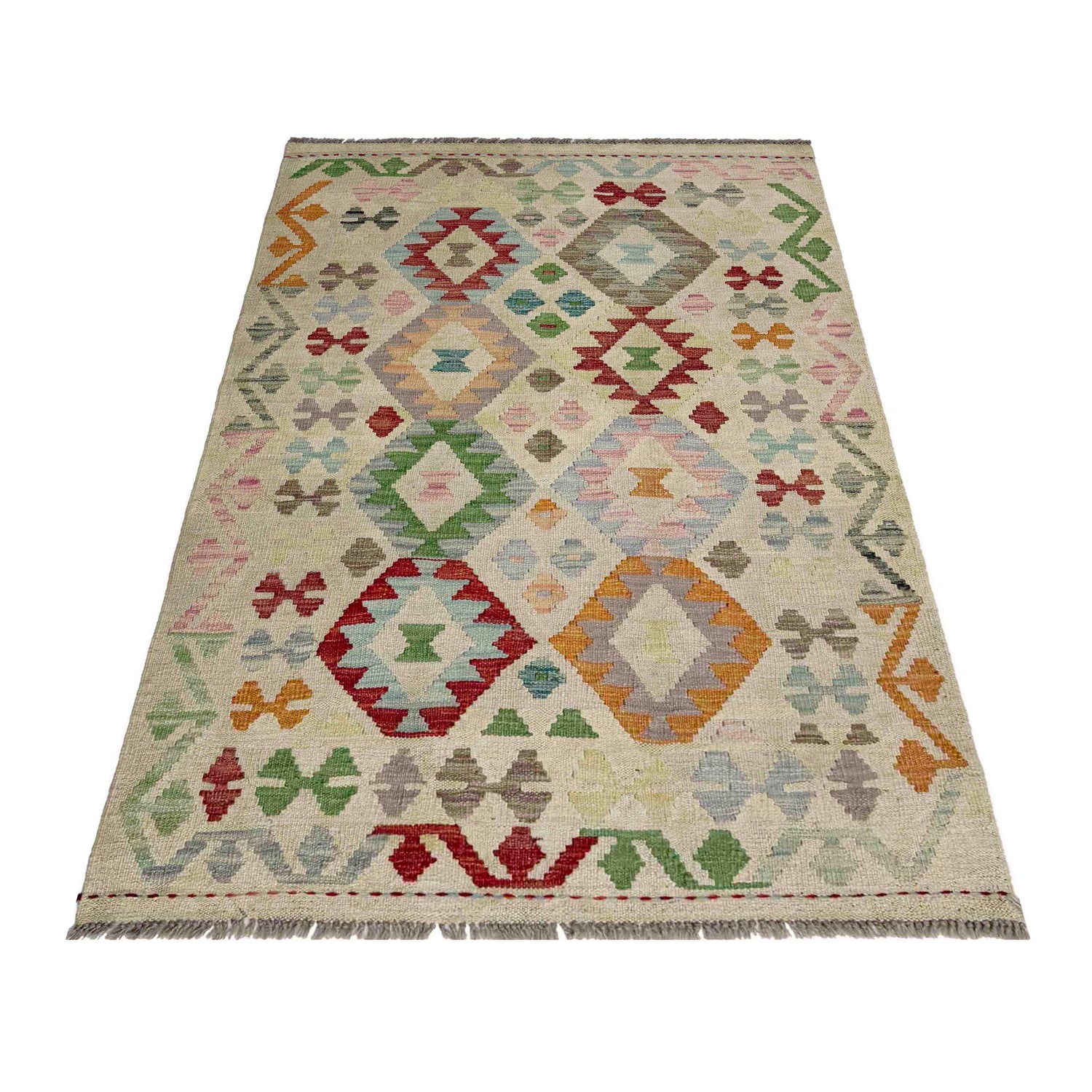 Hand Woven Wool Kelim 3' 2" x 4' 9" ft / 96 x 146 cm - No. R37914