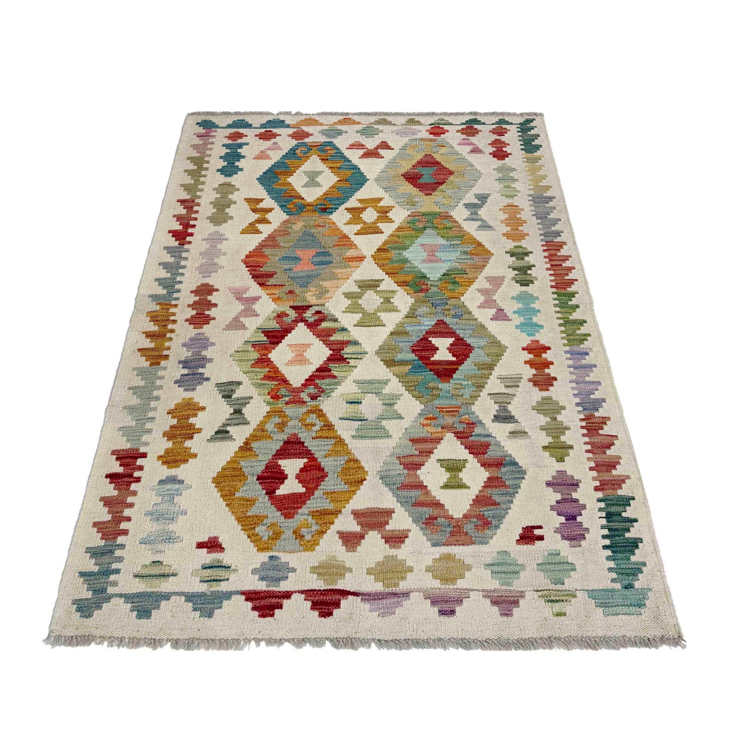 Handmade Turkish Design Wool Kilim 3' 2" x 5' 2" ft / 96 x 158 cm - No. R37918