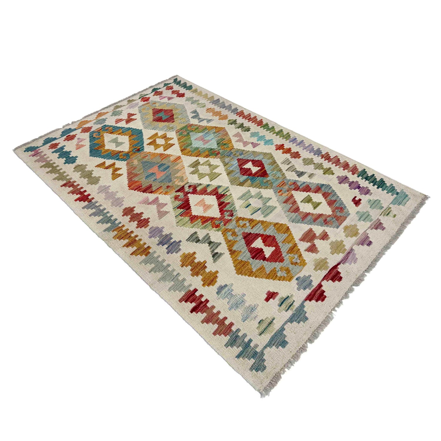 Handmade Turkish Design Wool Kilim 3' 2" x 5' 2" ft / 96 x 158 cm - No. R37918