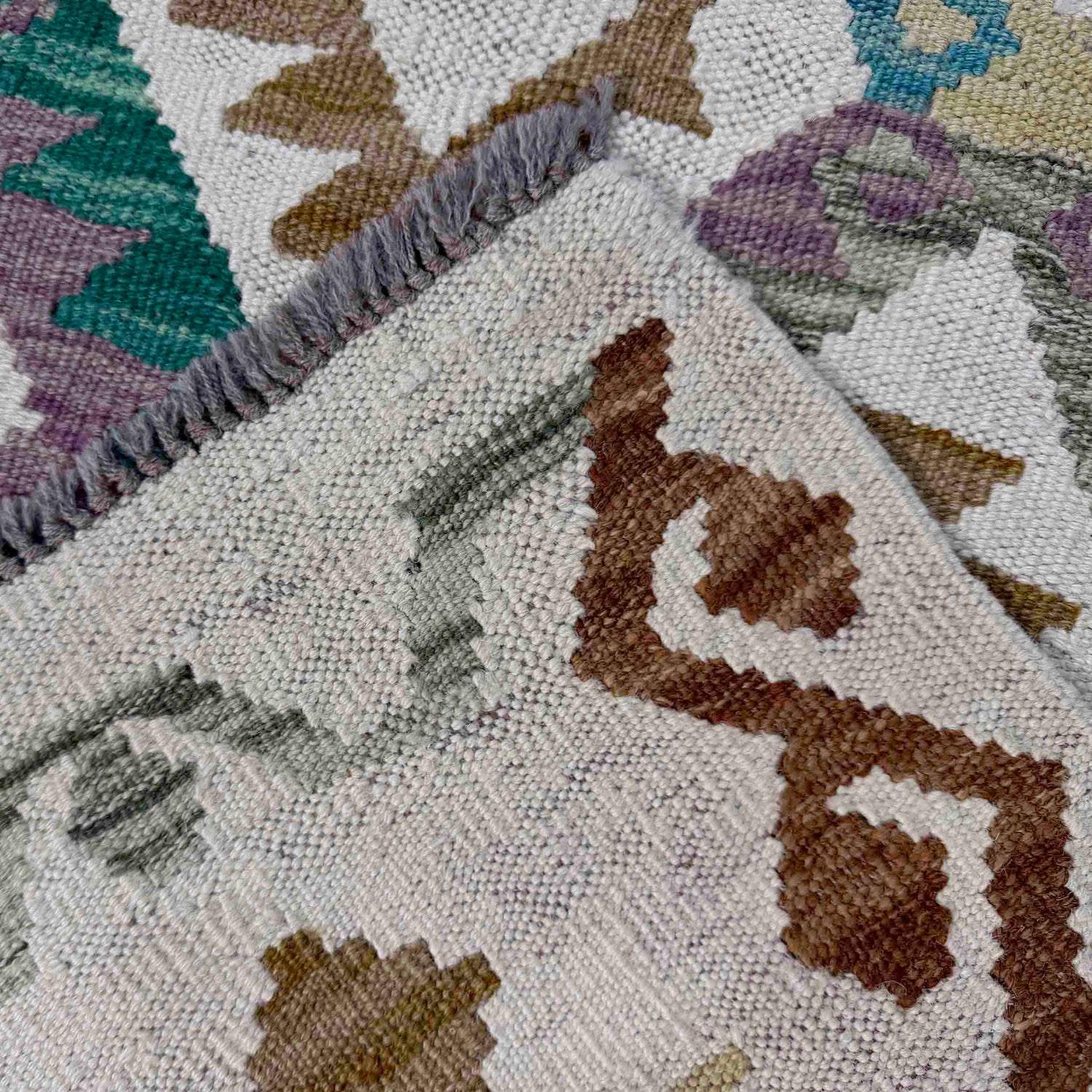 Multi Color ful Flat-Weave Wool Kilim 5' 11" x 7' 7" ft / 180 x 232 cm - No. R37934