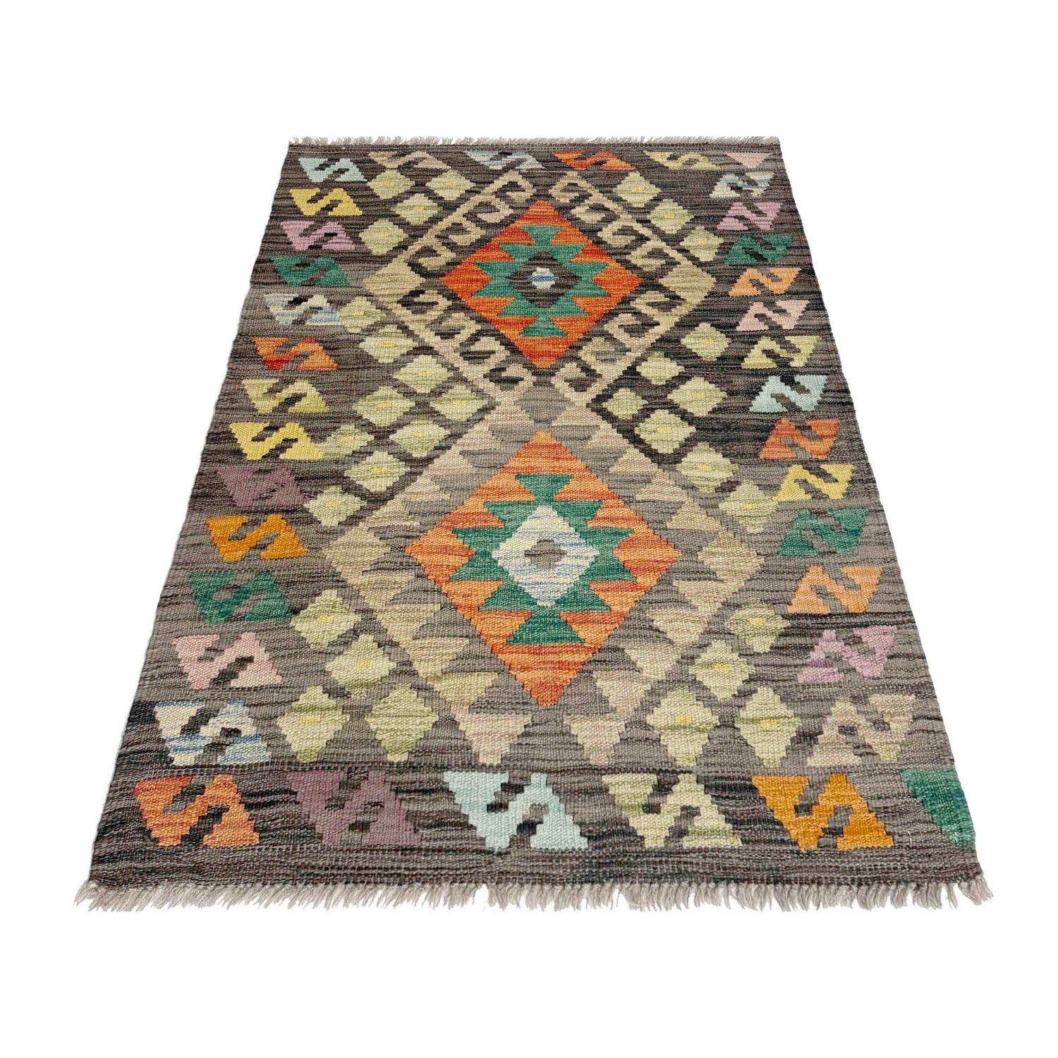 Handmade Turkish Design Wool Kilim 2' 7" x 4' 1" ft / 80 x 125 cm - No. R37959