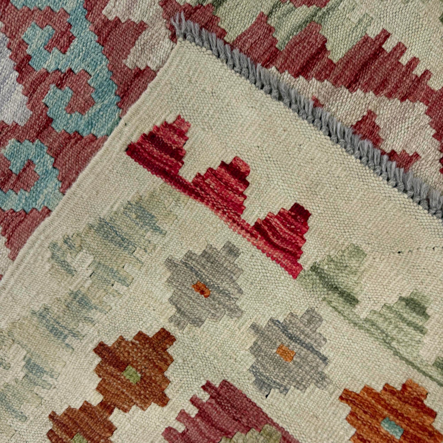 Multi Color ful Flat-Weave Wool Kilim 2' 11" x 4' 1" ft / 89 x 125 cm - No. R37965