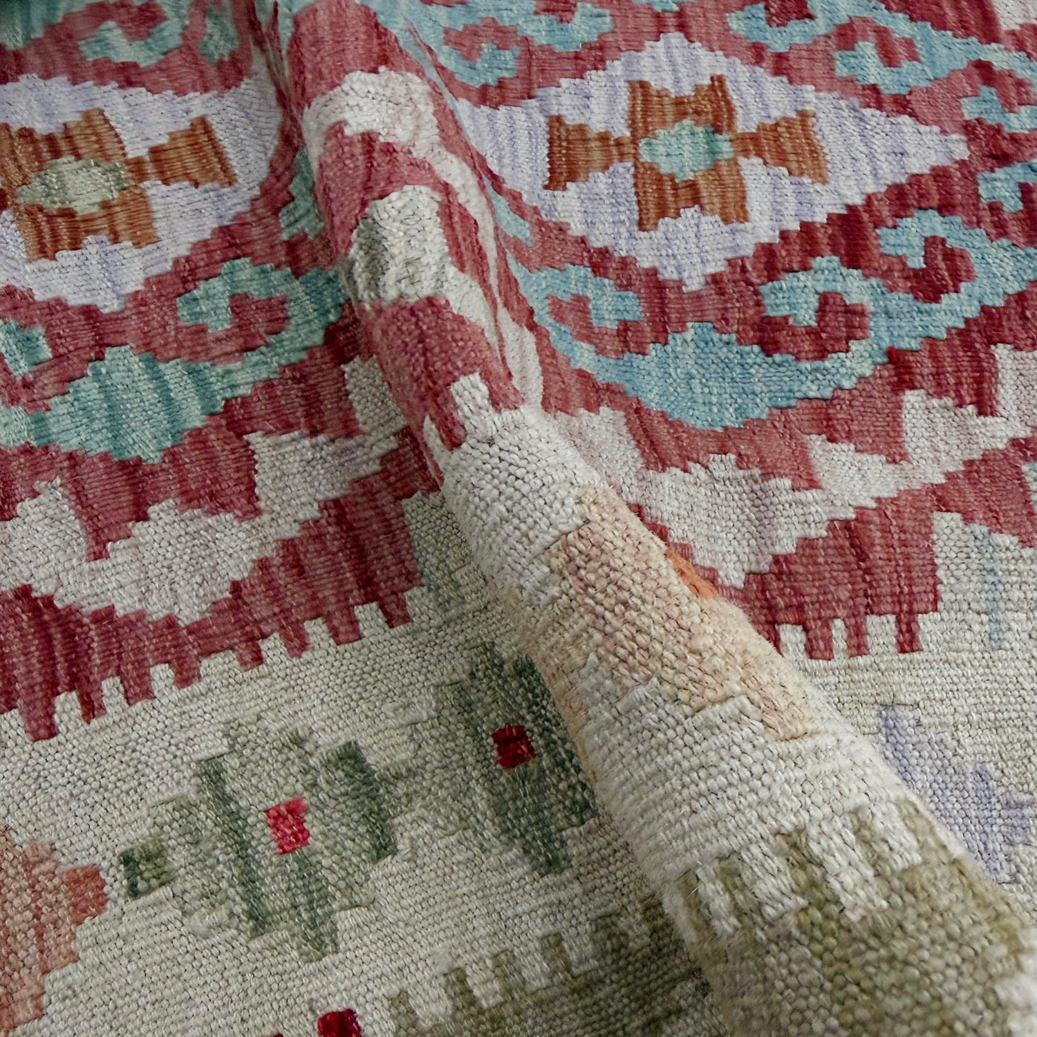 Multi Color ful Flat-Weave Wool Kilim 2' 11" x 4' 1" ft / 89 x 125 cm - No. R37965