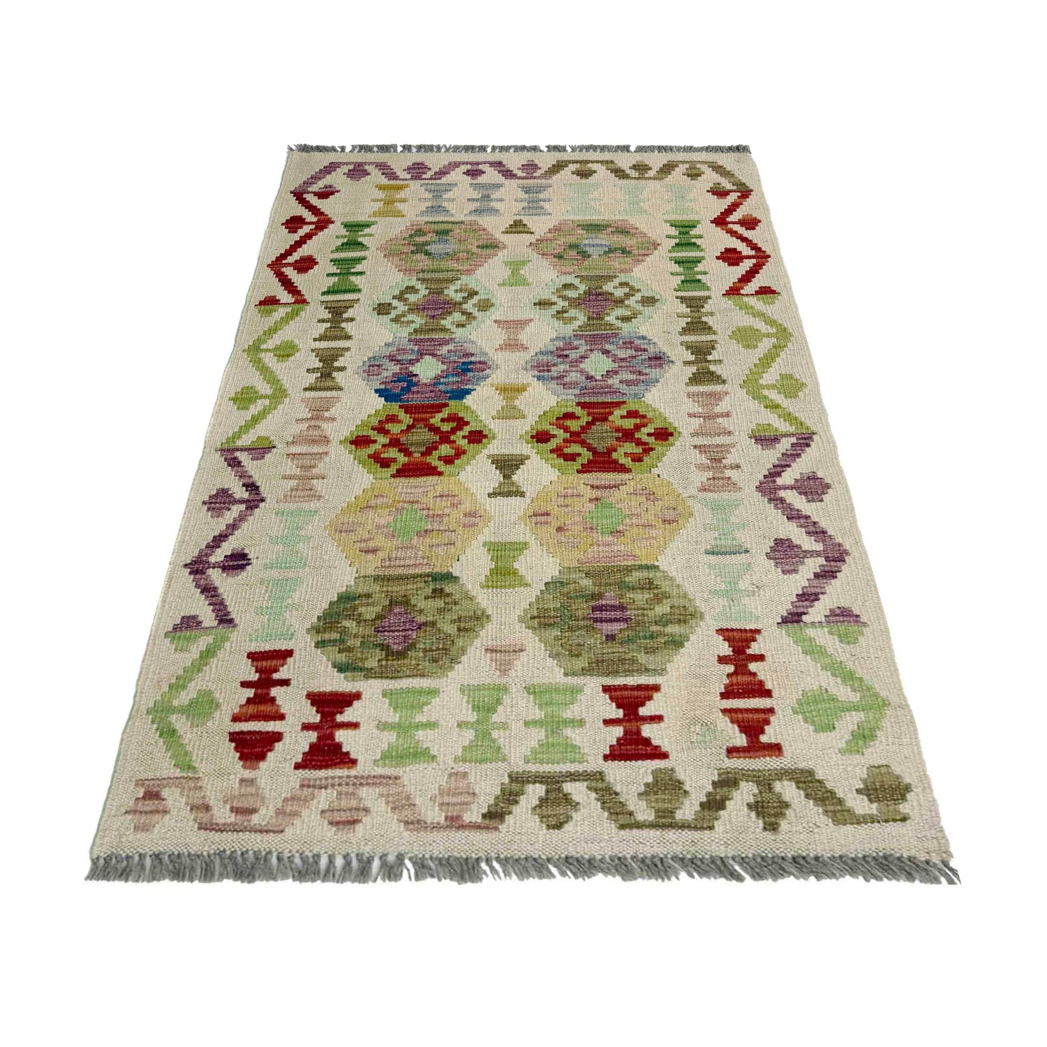 Hand Knotted Afghan Style Kilim 2' 6" x 4' 0" ft / 76 x 122 cm - No. R37971