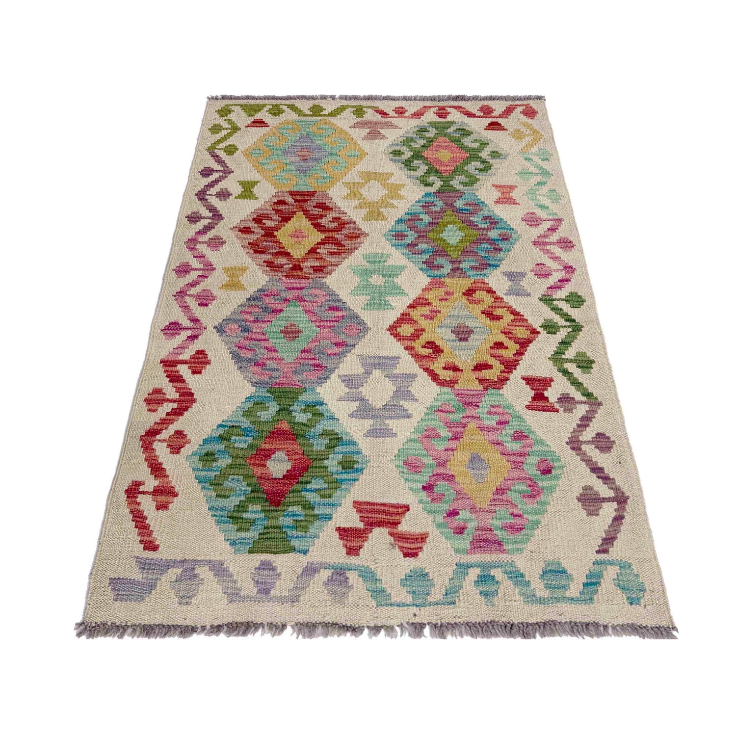 Hand Woven Wool Kelim 2' 6" x 4' 2" ft / 76 x 127 cm - No. R37972
